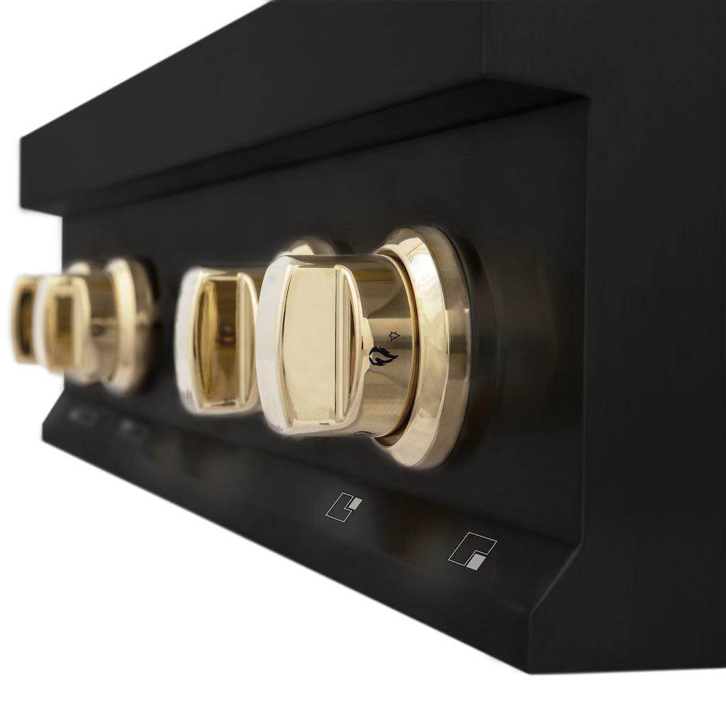 ZLINE Autograph Edition 30 Inch Black Stainless Steel Gas Rangetop with 4 Burners & Porcelain Cooktop - Polished Gold Accents (RTBZ 30 G) - Perfect for Modern Kitchens, Professional Cooking & Luxury Home Upgrades