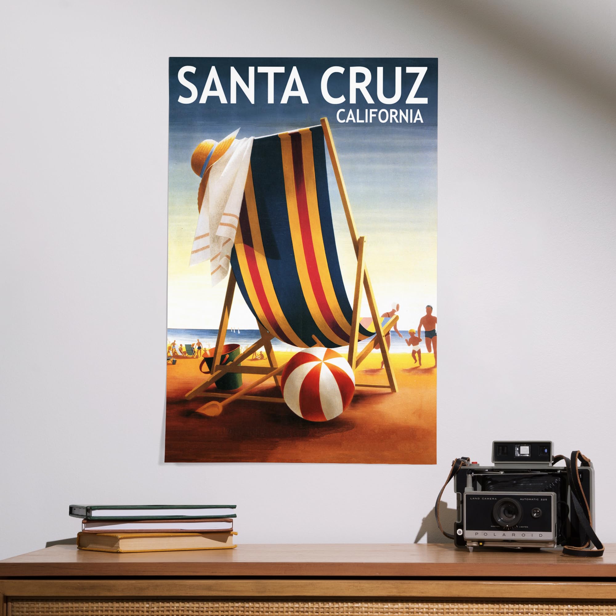 Lantern Press 16x24 Inch Premium Giclee Art Print - Santa Cruz California Beach Scene with Chair & Ball - Perfect for Coastal Home Decor & Beach House Wall Art