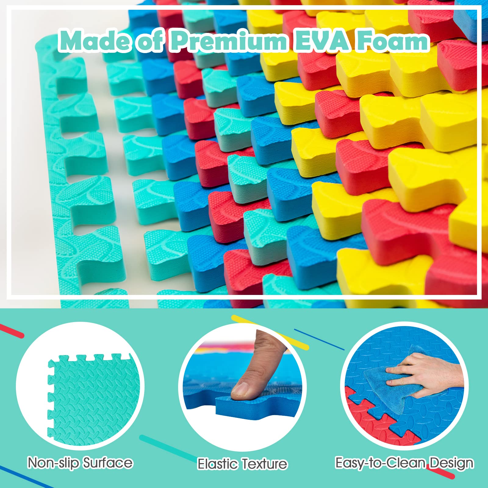Tangkula 12-Piece EVA Foam Exercise Flooring Mats with Border - Non-Slip Interlocking Puzzle Mats for Home Gym, Fitness Room & Workshop (1/2