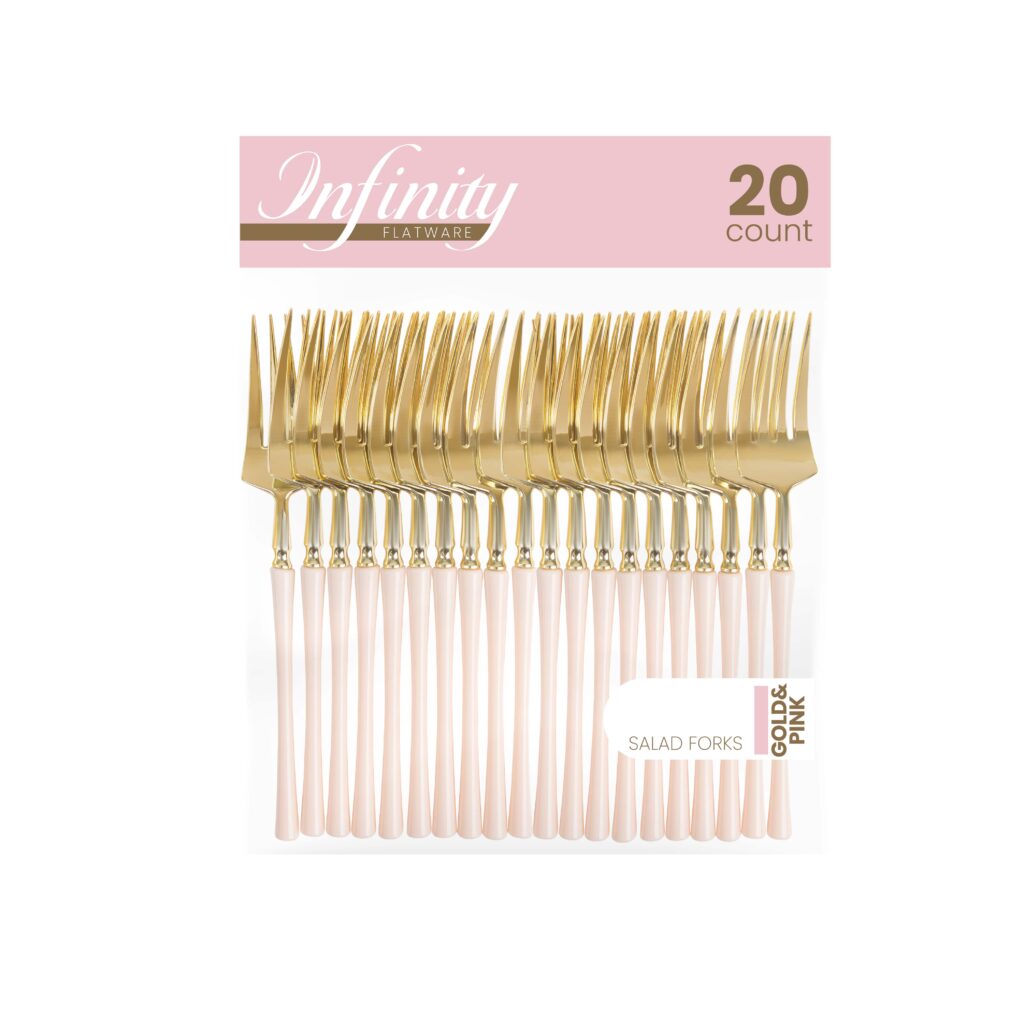 Infinity Collection 20-Piece Gold and Pink Flatware Set - Elegant Dinnerware for Parties, Weddings, and Special Occasions