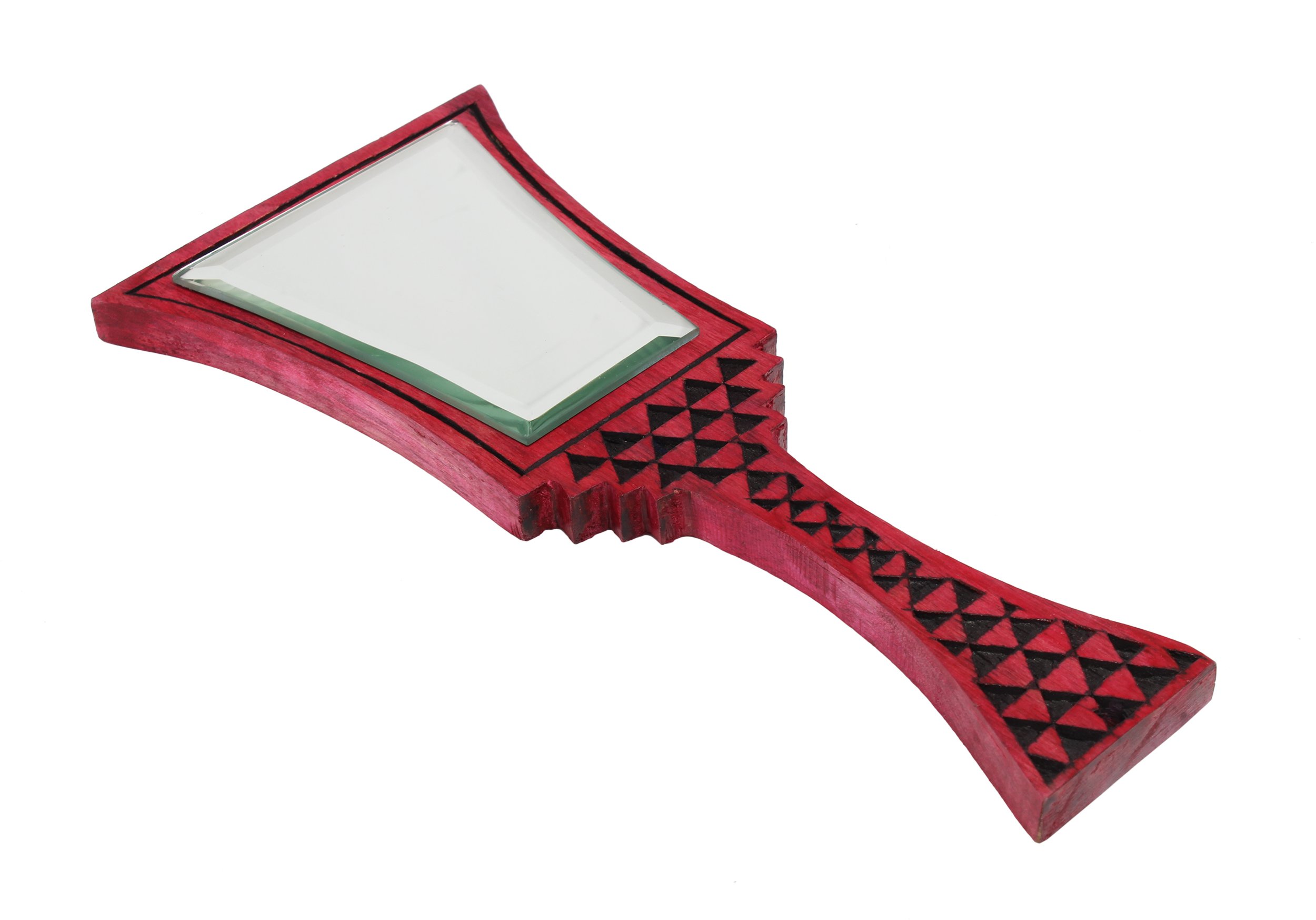 Handheld Wooden Carved Makeup Mirror - Portable Beauty Accessory with Clear Glass, Pink Frame - Perfect for Vanity, Travel, and Home Decor