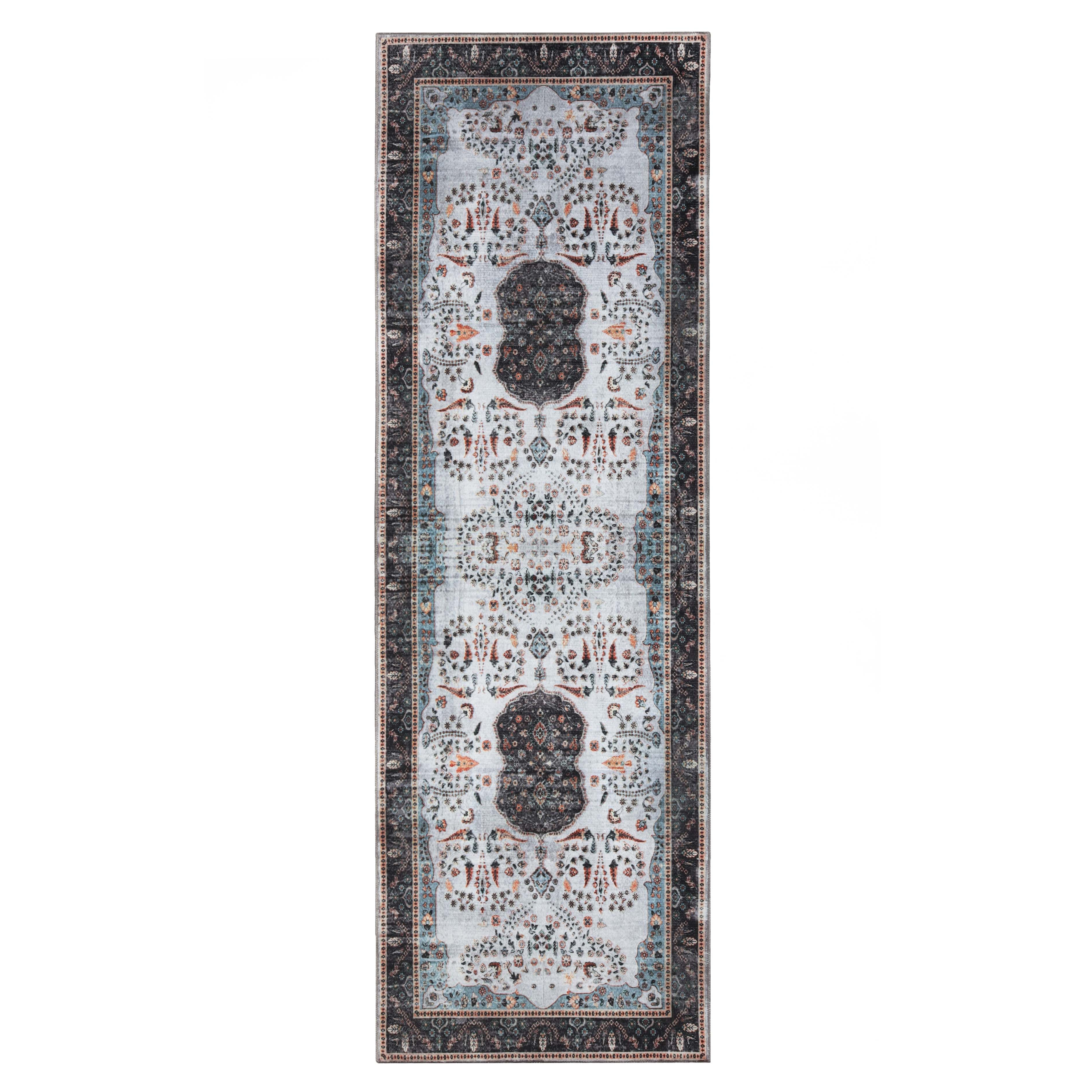 Machine Washable Sparrow Medallion Indoor Area Rug - Non-Slip Soft Living Room Carpet Runner for Bedroom, Hallway & Entryway Decor