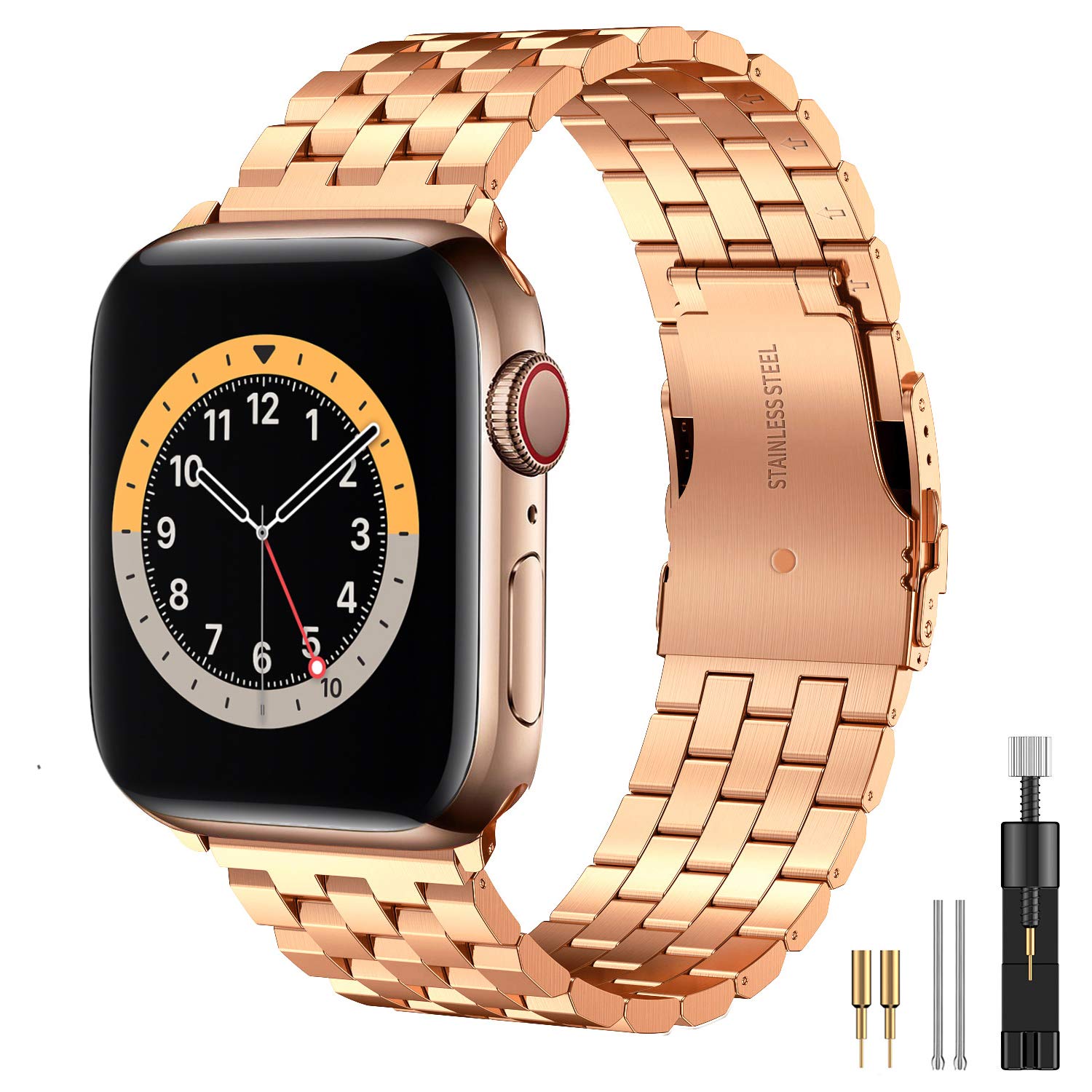 Hallsen Premium Stainless Steel Metal Band for Apple Watch Series 7/6/5/4/3/2/1/SE - Compatible with 38mm/40mm/41mm/42mm/44mm/45mm - Durable Watch Strap for Men & Women - Perfect for Workouts, Business Meetings & Everyday Wear
