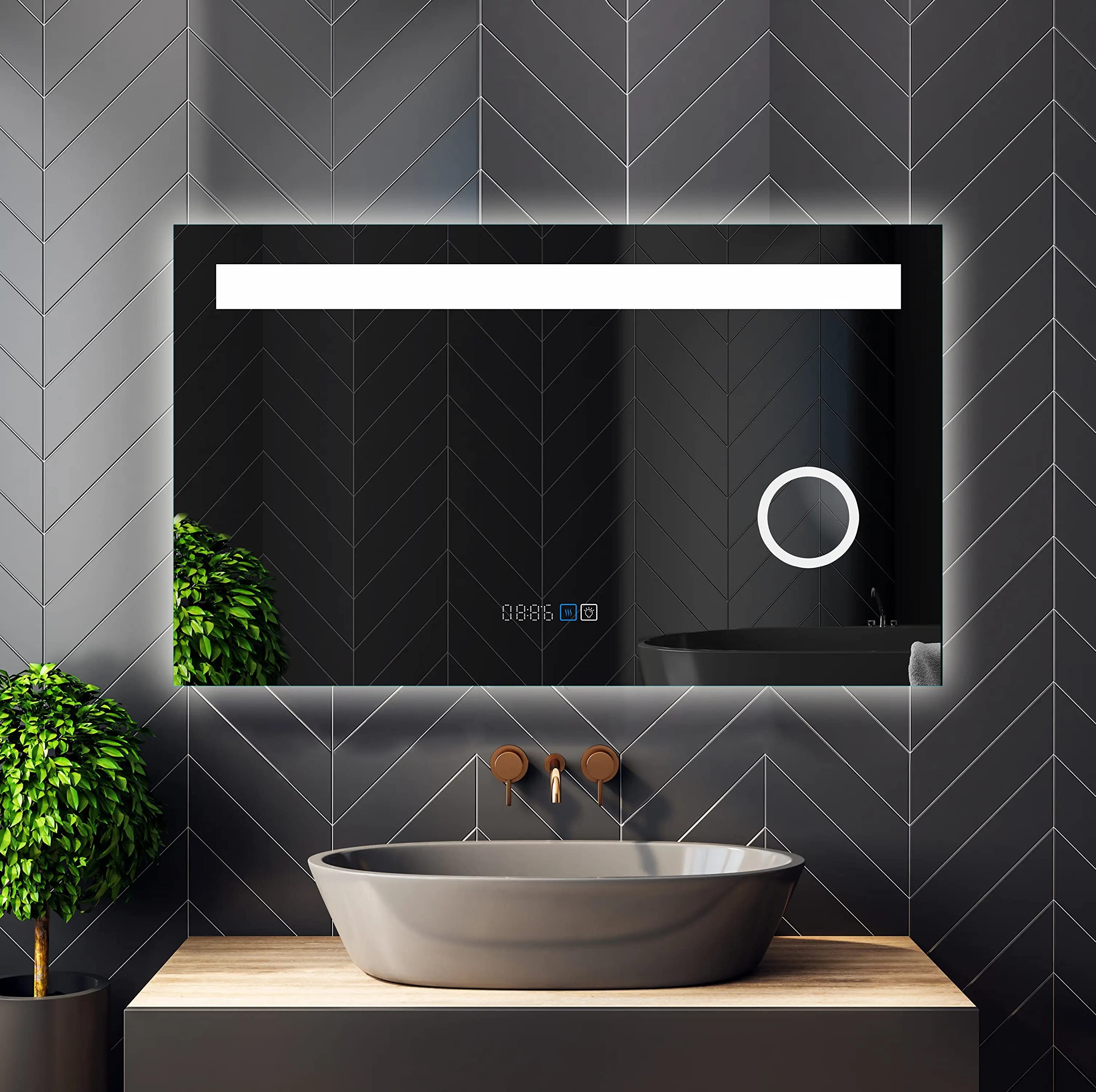 40x24 Inch LED Lighted Rectangle Bathroom Makeup Mirror with Anti-Fog, Touch Switch & 3 Color Lights - Waterproof, Time/Temperature/Calendar Display, Adjustable Brightness - Perfect for Vanity, Dressing Room & Spa Decor