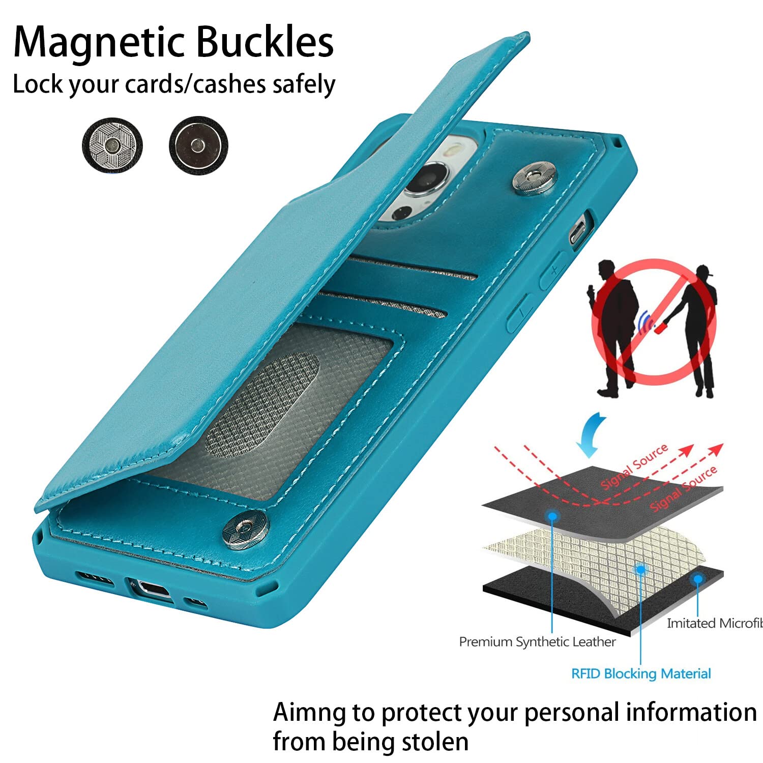 Premium PU Leather iPhone 12/12 Pro Wallet Case with Card Holder & Kickstand - Shockproof Protective Cover with Wrist Strap for Men & Women (Blue) - Perfect for Everyday Use, Travel & Hands-Free Convenience