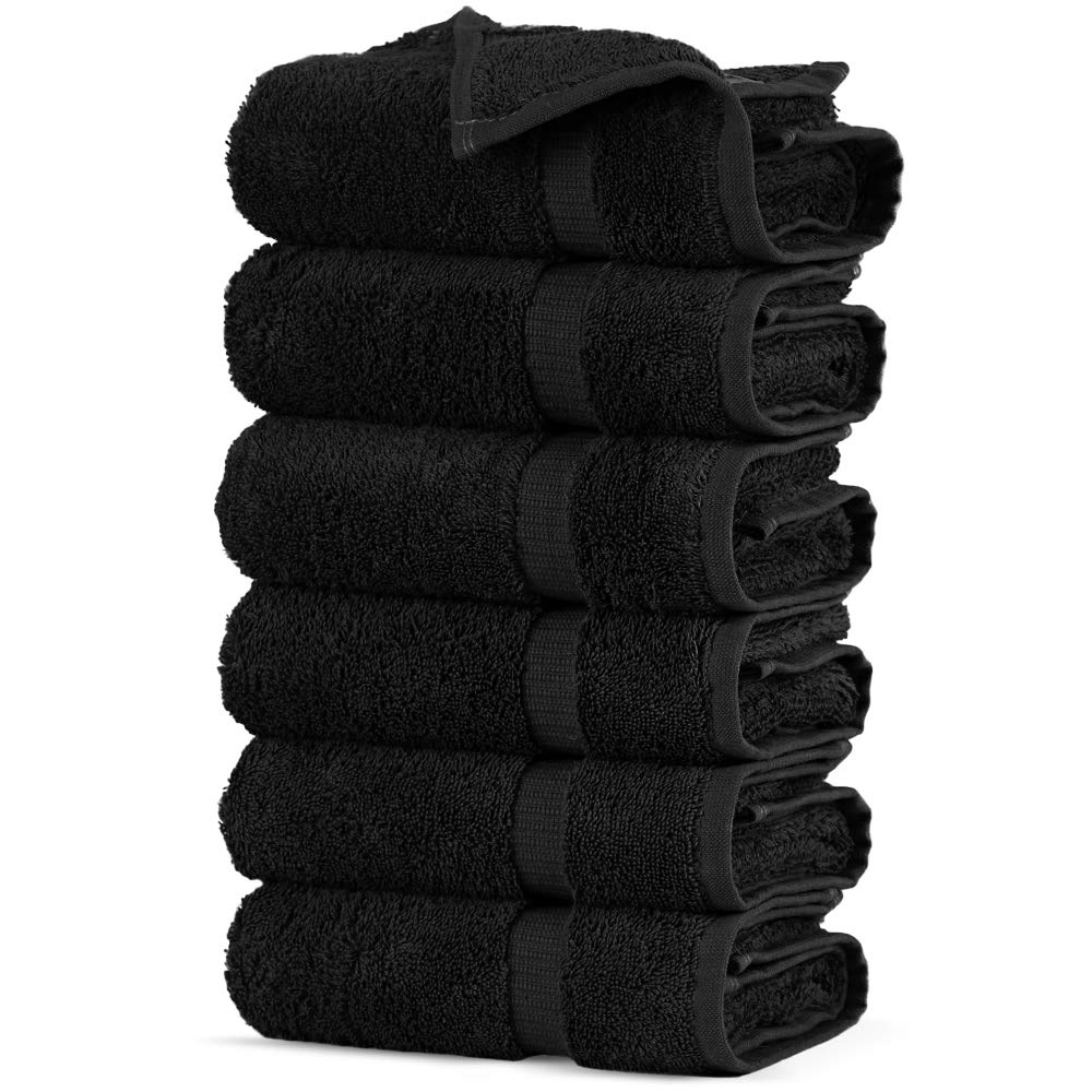 Premium 100% Cotton Super Soft & Absorbent Turkish Bath Towels - 6-Piece Hand Towel Set (Black) - Perfect for Spa, Beach, Gym & Luxury Bathroom Decor