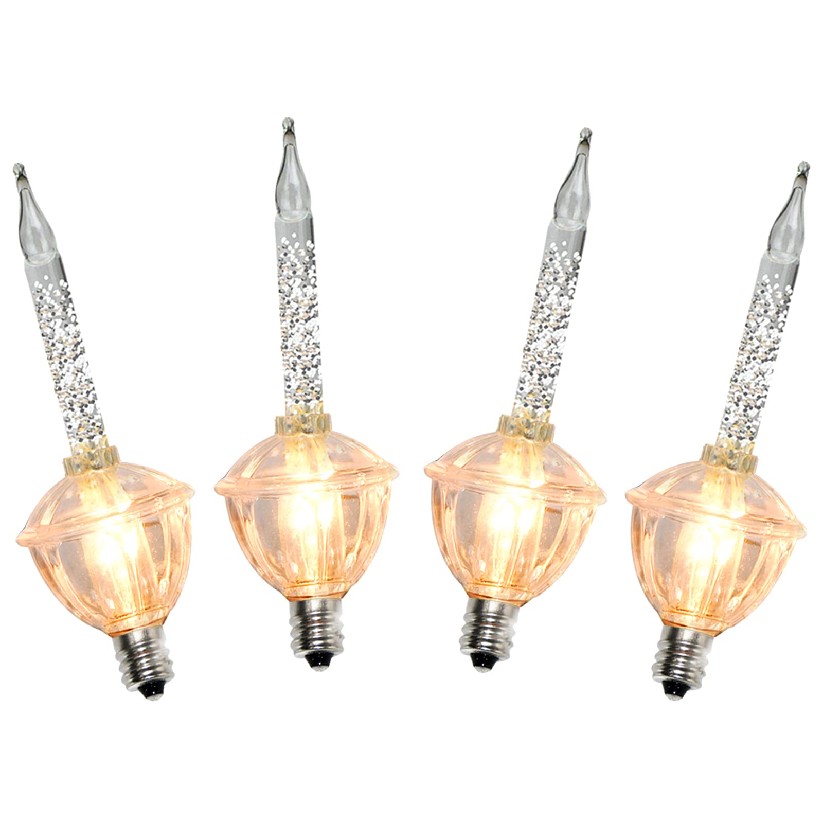 4 Pack Christmas Bubble Lights Replacement Bulbs - Silver Glitter C7 E12 Candelabra Base Bulbs - Traditional Bubble Night Lights for Tree Decor - Perfect for Holiday Home, Party & Festive Decorations