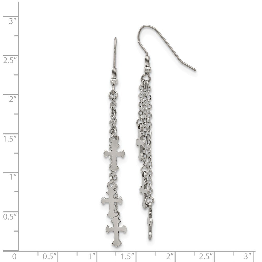 Stainless Steel Multi-Strand Cross Dangle Shepherd's Hook Earrings for Women - Elegant Religious Jewelry Gift for Church, Wedding & Everyday Wear