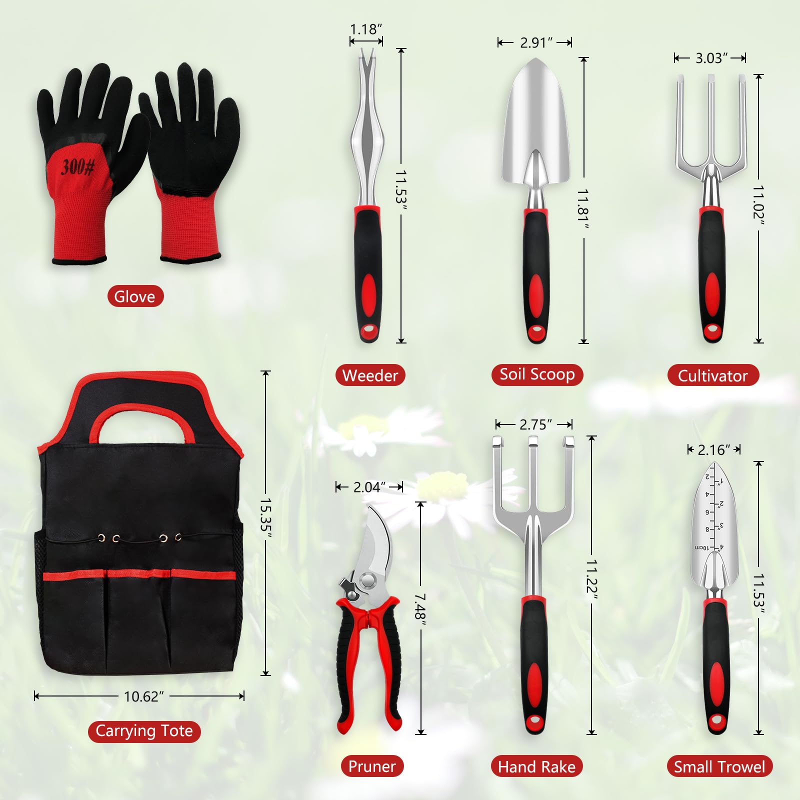 8-Piece Heavy Duty Aluminum Gardening Tool Set with Ergonomic Handles & Storage Bag - Perfect for Outdoor Planting, Weeding & Landscaping - Ideal Gift for Gardeners (Men & Women)