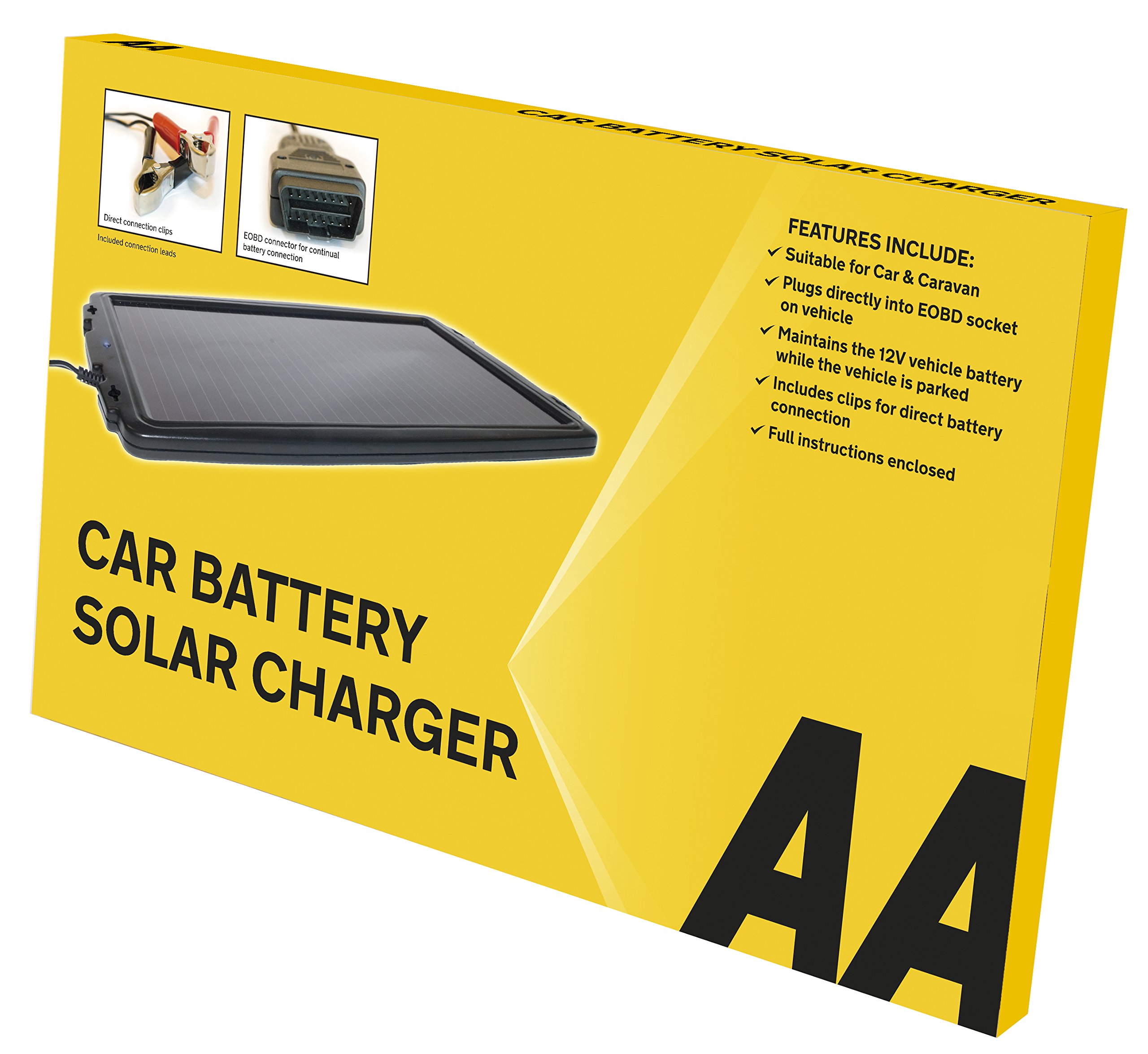 Solar-Powered Car Battery Charger 12V - Portable Auto Battery Maintainer & Trickle Charger for Cars, Trucks, RVs, Boats - Weatherproof Black Design - Perfect for Emergency, Storage & Long-Term Vehicle Maintenance