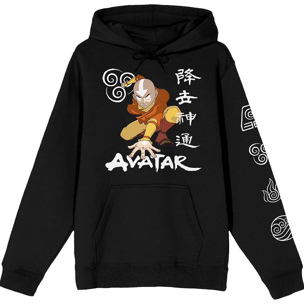 Bioworld Avatar The Last Airbender Aang Anime Character Black Hoodie - Official Licensed Pullover for Cosplay, Anime Conventions & Casual Wear