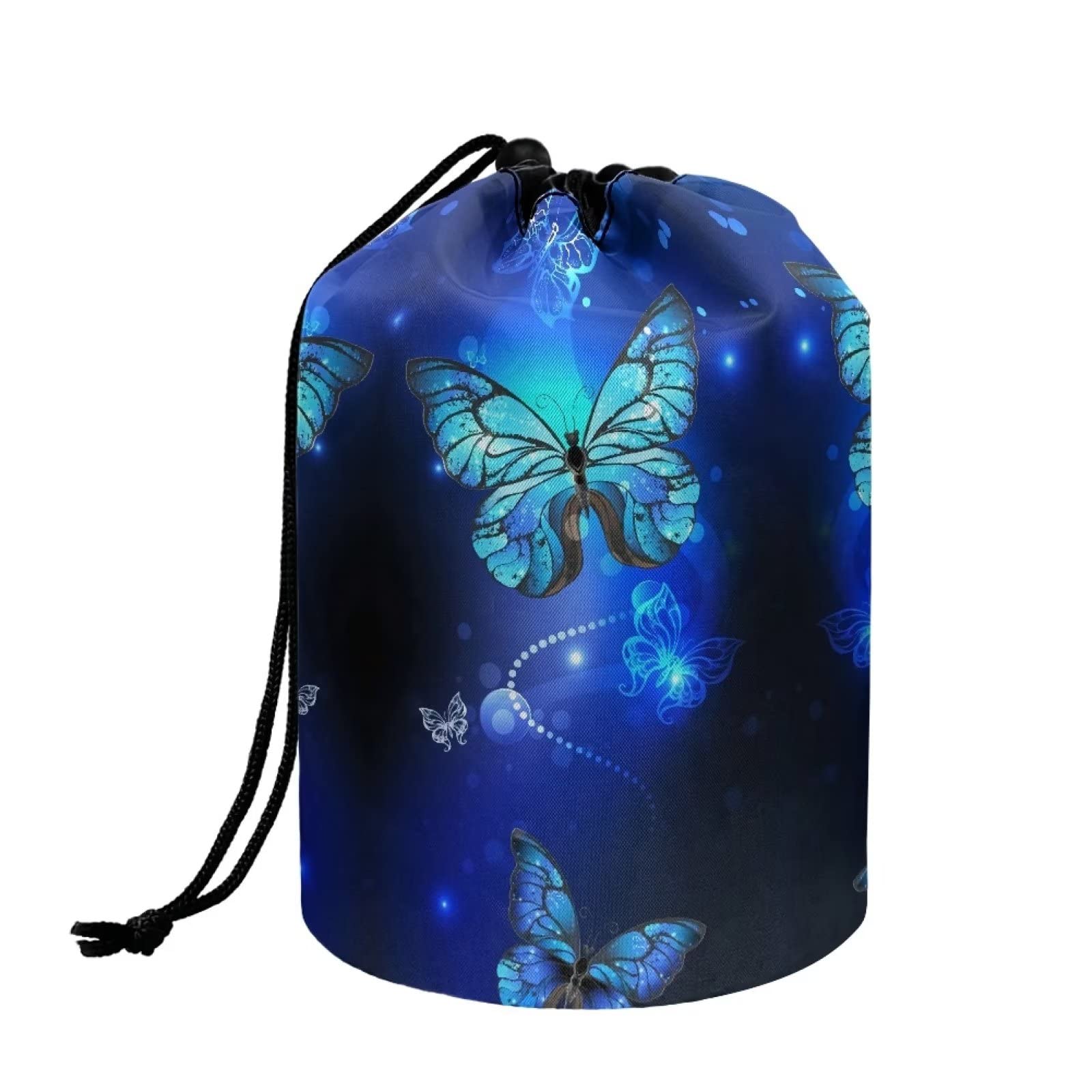 Pocelaces Blue Butterfly Print Makeup Bag for Women - Foldable Cosmetic Pouch, Travel Toiletry Case & Organizer | Perfect for Travel, Gym & Daily Essentials Storage