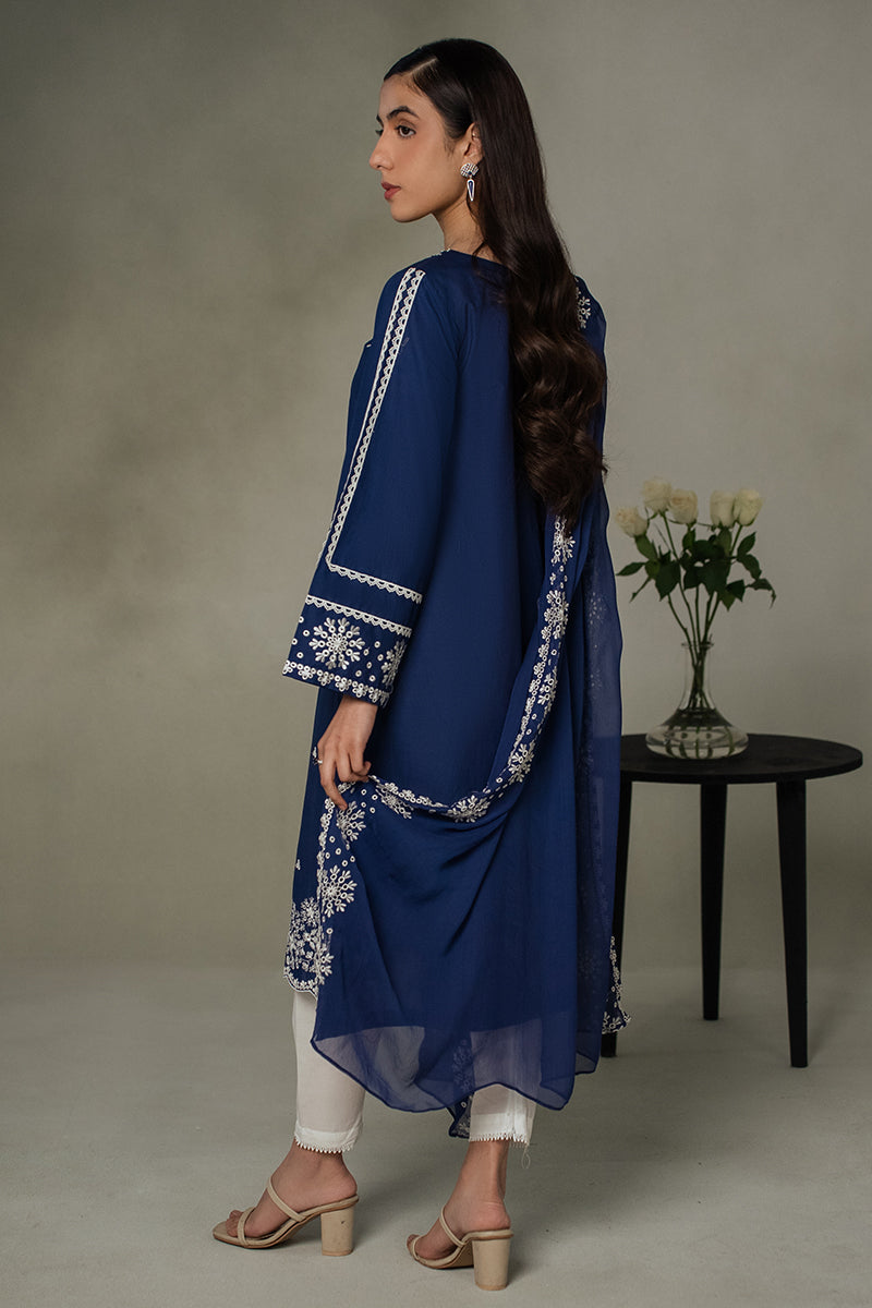 Midnight Blue 2 Piece Outfit Set - Elegant Shirt & Dupatta for Women | Perfect for Weddings, Parties & Special Occasions