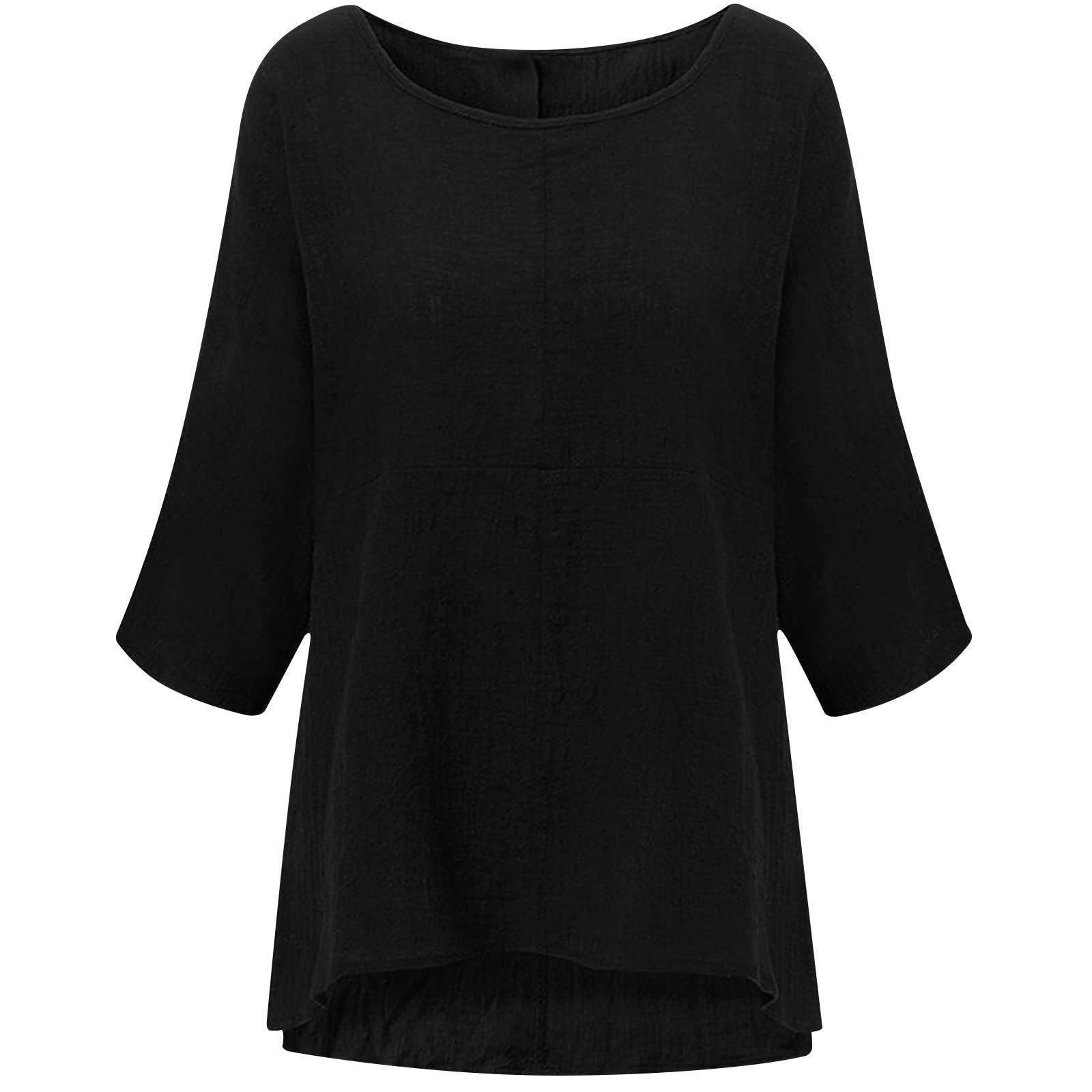 Women's 3/4 Sleeve Cotton Linen Shirt - Summer Casual Round Neck Loose Blouse & T-Shirt Top | Perfect for Beach Outings, Office Wear & Weekend Brunch