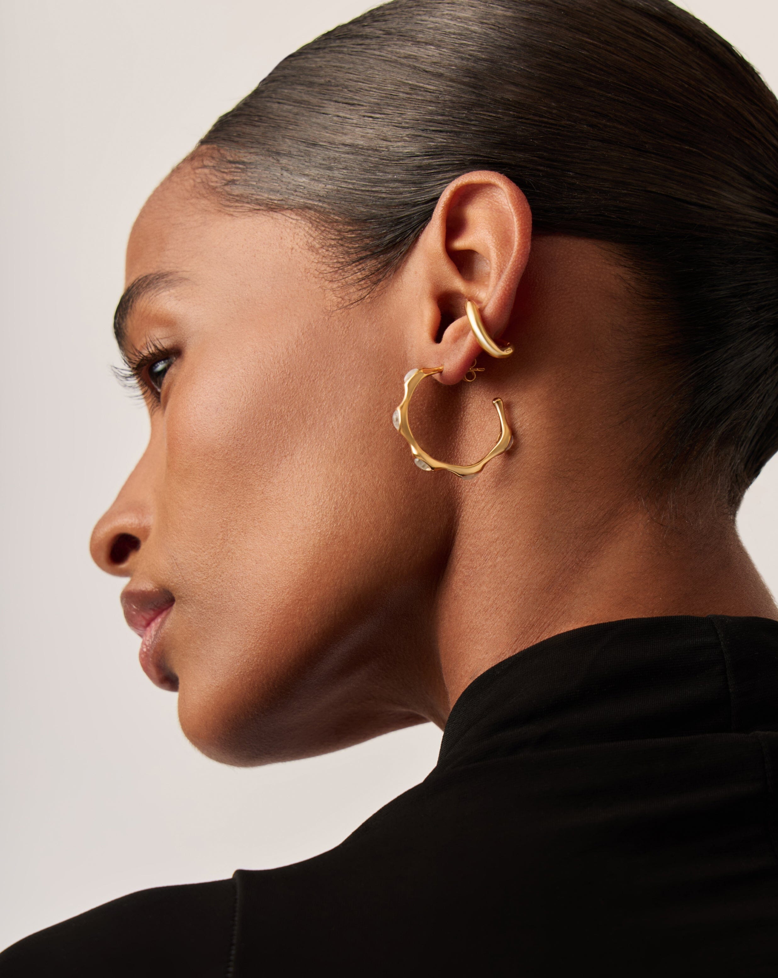 Magma Gemstone Medium Hoop Earrings - 18k Recycled Gold Plated Sterling Silver | Boho Chic Jewelry for Women | Perfect for Everyday Wear, Date Nights & Special Occasions