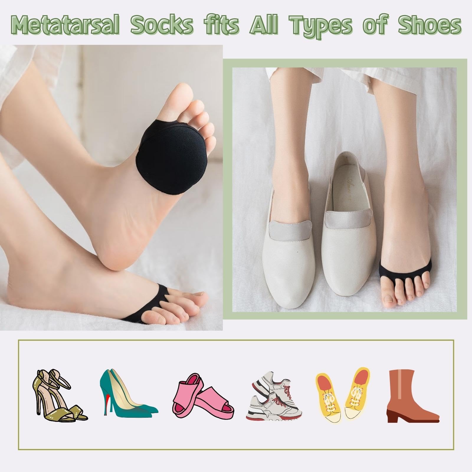 Metatarsal Pads - Soft Invisible Socks for Women & Men | Reusable Foot Cushions for Runners | Ball of Foot Pain Relief | Prevent Discomfort | Perfect for Running, Walking & Sports Activities