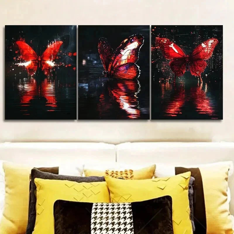Butterfly Themed Wall Art Set - 3 Piece Framed Canvas Prints 50x70cm | High Quality Australian Made | Ready to Hang | Perfect for Living Room, Bedroom & Office Decor