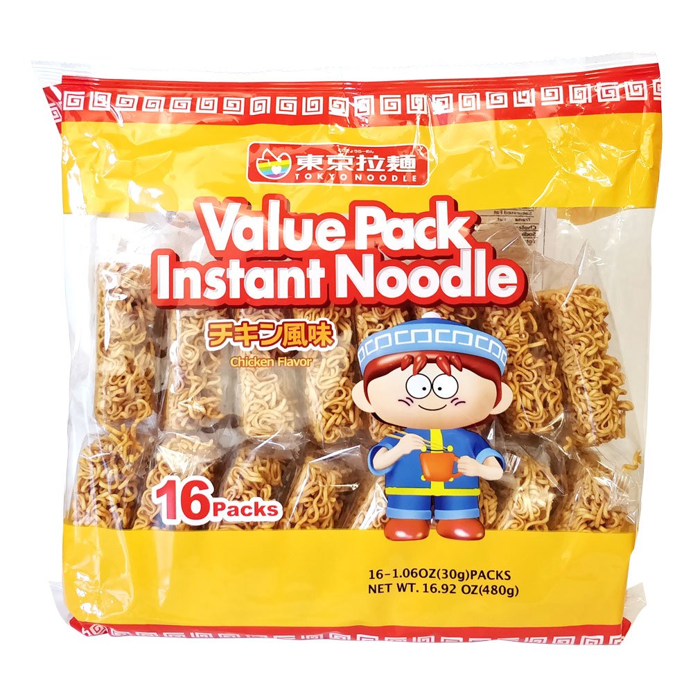 Tokyo Noodle Value Pack - Instant Noodles Chicken Flavor (16 Packs, 480g) - Quick Meal, Office Lunch & Emergency Food Supply