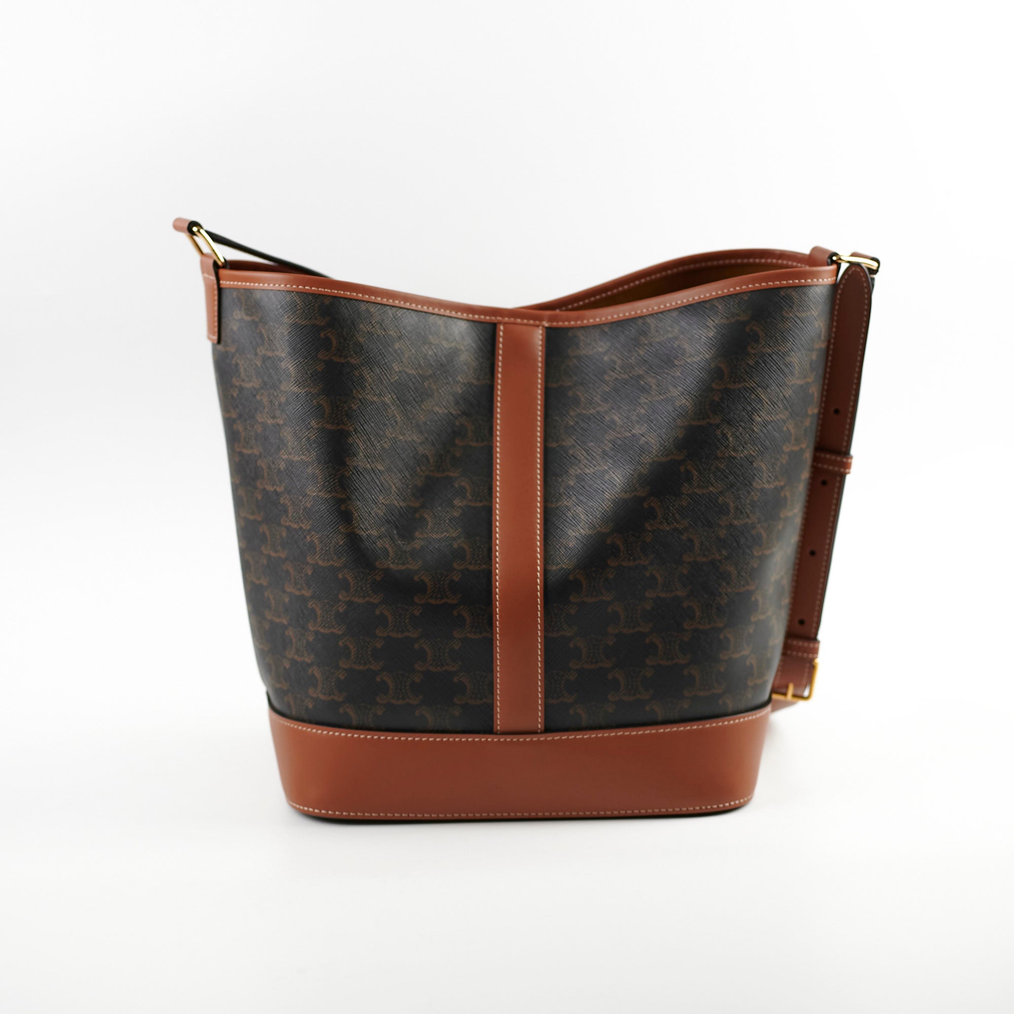 Celine Medium Bucket Bag in Triomphe Canvas & Calfskin Leather - Luxury Shoulder Bag for Women, Perfect for Work, Travel and Everyday Use