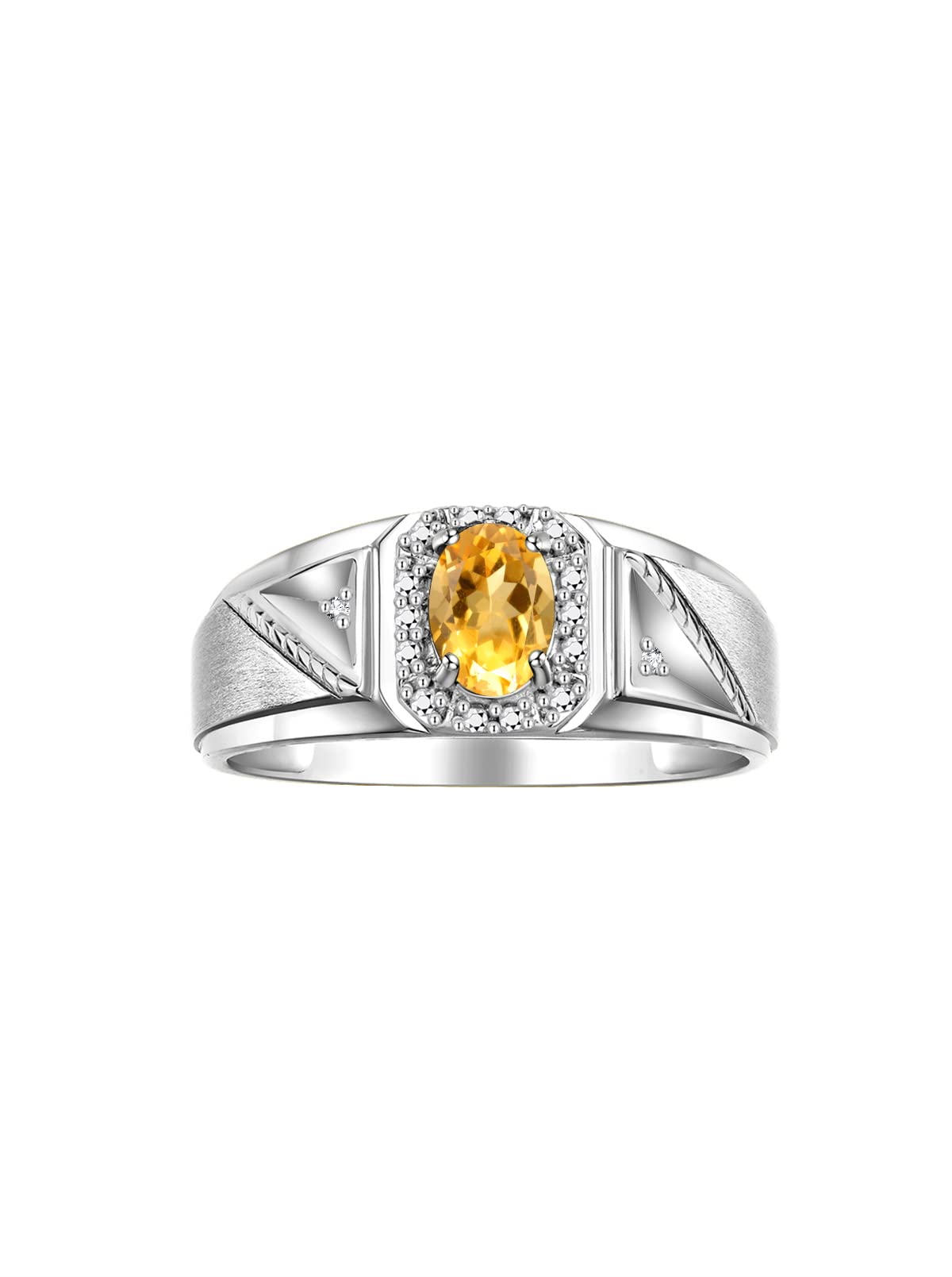 14K White Gold Oval Gemstone & Diamond Men's Ring - 7X5MM Designer Birthstone Ring for Men (Sizes 8-13) | Elegant Jewelry Gift for Anniversary, Wedding & Special Occasions