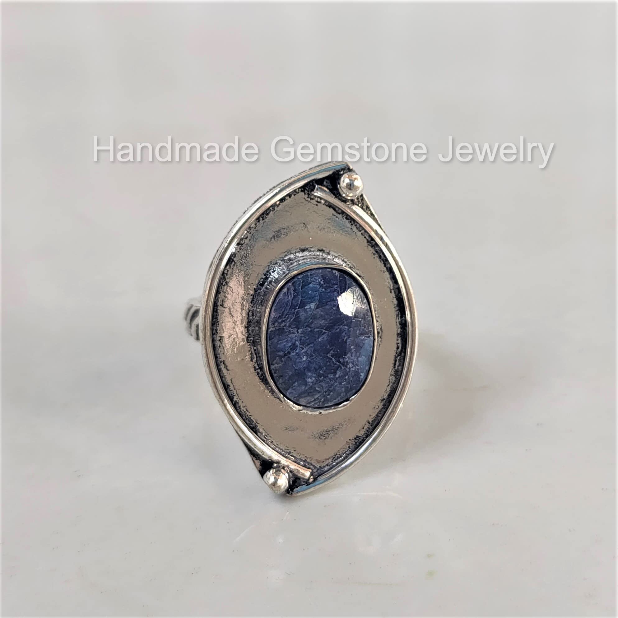 Exquisite Oval Sapphire Ring – Designer Wedding Band with Raw Blue Stone, September Birthstone Jewelry | Unique Marquise Design for Unisex Promise Rings & Special Occasions