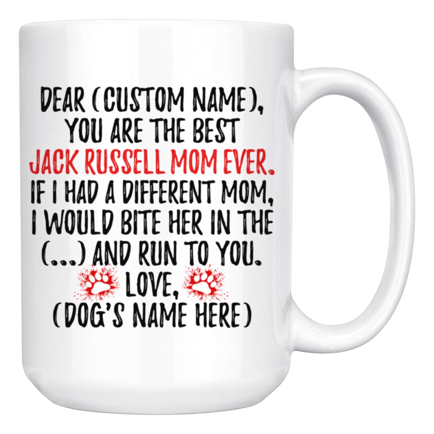 Personalized Jack Russell Terrier Dog Mom Coffee Mug - 15oz Ceramic Cup for Women, Dog Lovers & Pet Owners - Perfect Gift for Mother's Day, Birthday & Dog Themed Parties