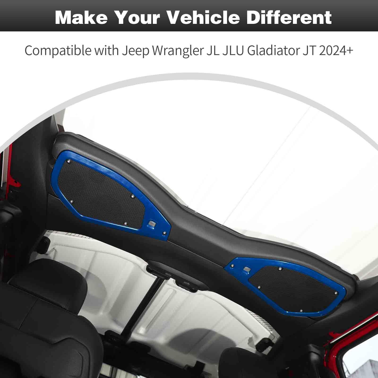 CheroCar Jeep Wrangler JL JLU & Gladiator JT Roof Speaker Cover Trim (2024+ Models) - Premium Blue Interior Accessories for Enhanced Sound & Style - Perfect for Off-Road Adventures & Car Audio Upgrades