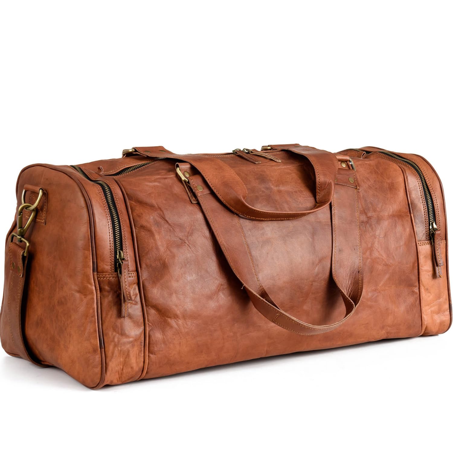 Vintage Genuine Leather Duffle Bag for Travel, Gym & Weekender - Unisex Carry-On Overnight Bag for Men & Women (Brown) | Perfect for Business Trips, Weekend Getaways & Sports Gear Storage