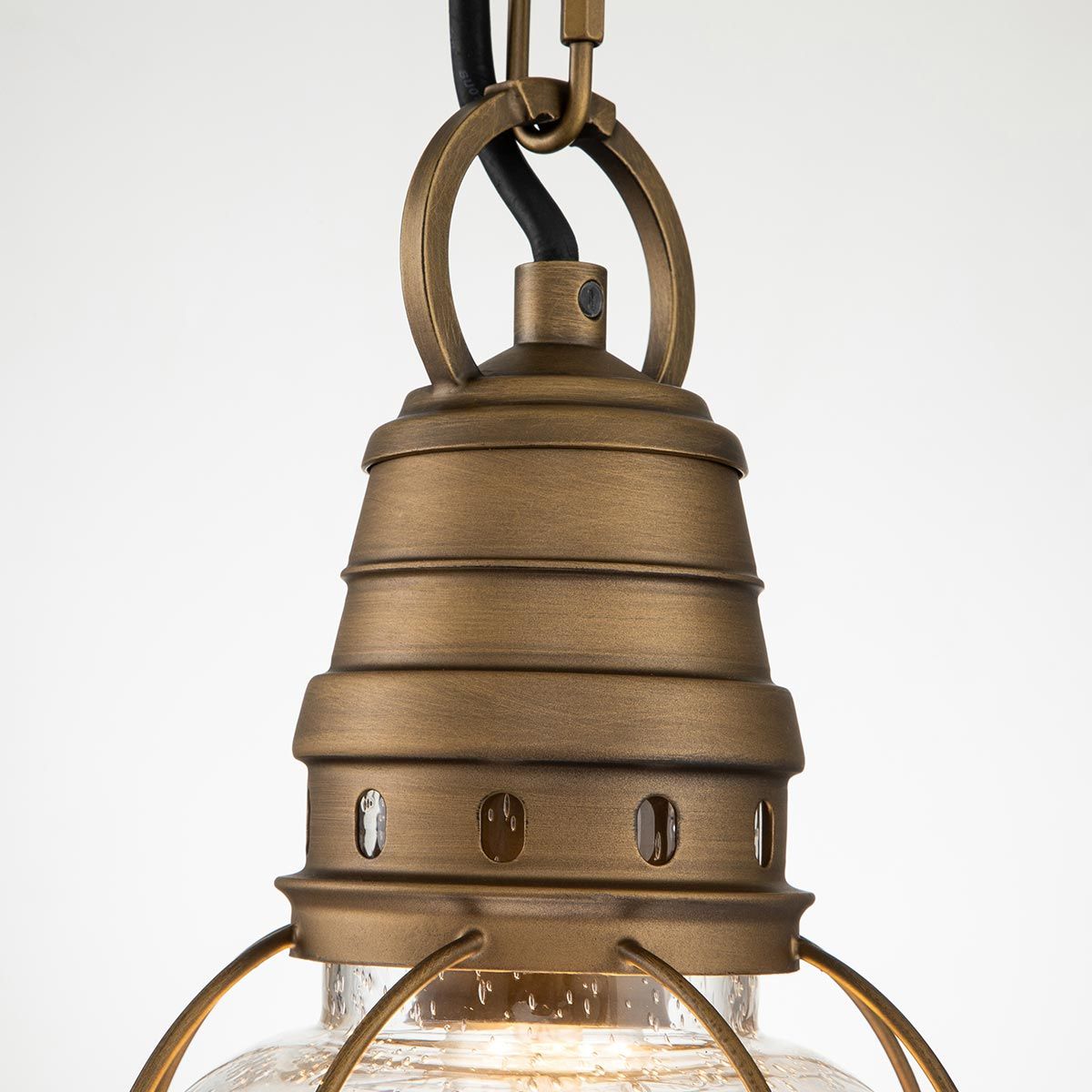 Bridge Point 1 Light Small Chain Lantern - Weathered Zinc/Natural Brass Finish, IP44 Rated, E27 Socket - Perfect for Porch, Patio, and Garden Lighting