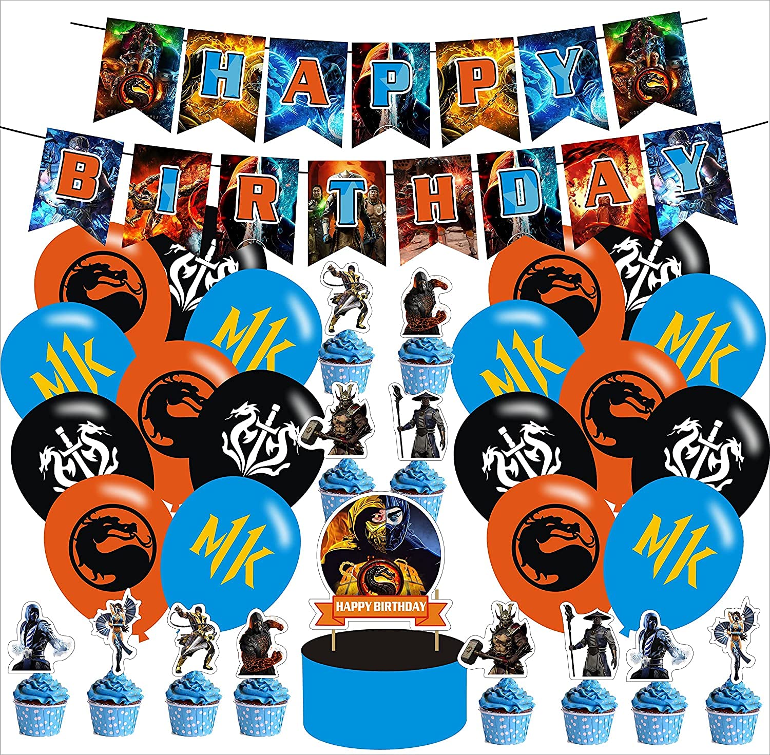 Mortal Kombat Party Supplies - Birthday Banner, Cake Topper & Latex Balloons for Boys & Girls | Gaming Theme Decorations for Birthday Parties, Game Nights & Cosplay Events