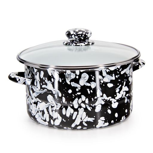 6 Quart Stock Pot with Lid - Black and White Swirl Design - Perfect for Soups, Stews, Pasta & Family Cooking