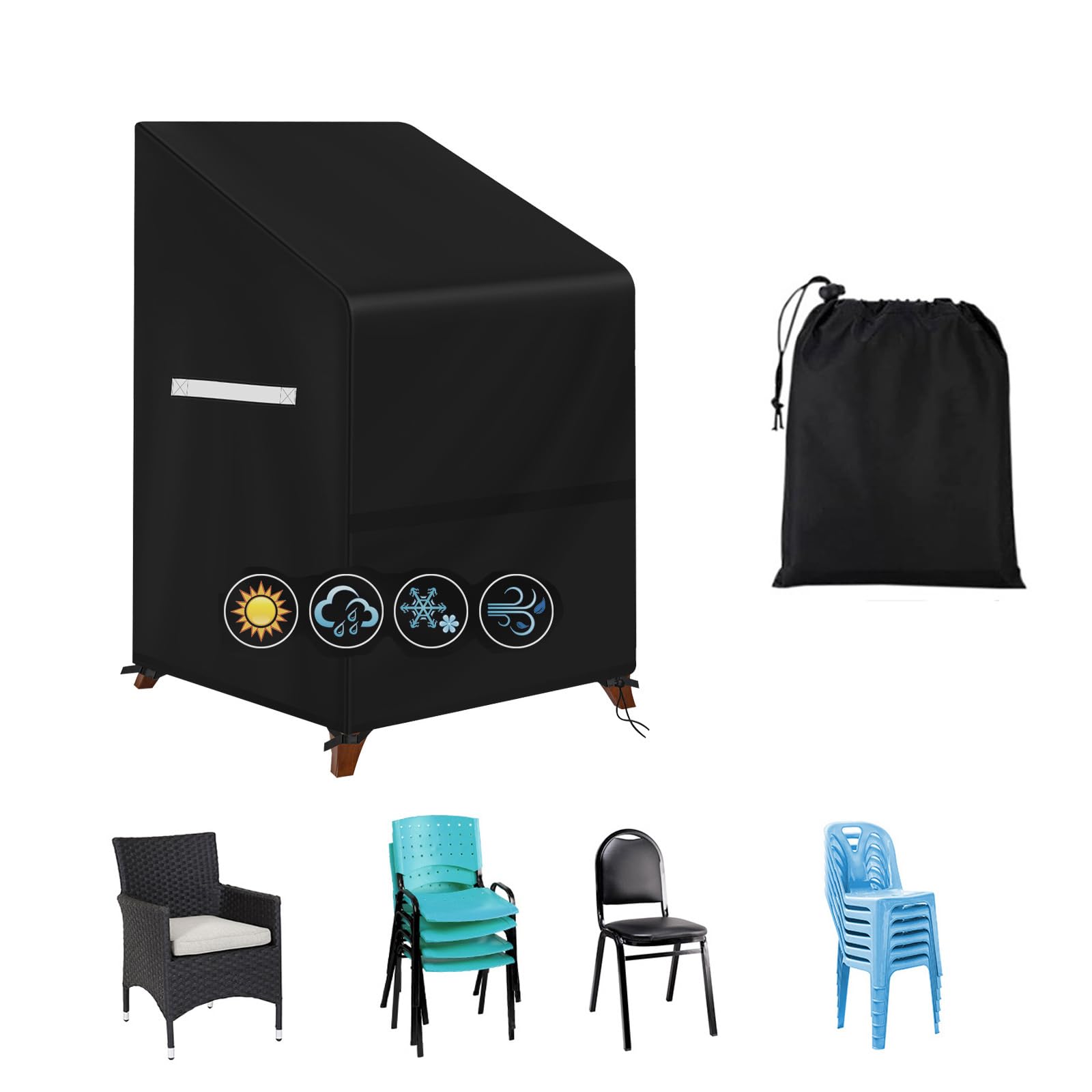 Waterproof Stacking Patio Chair Covers - 210D All-Weather Outdoor Furniture Covers for Lounge & Stacked Chairs (33