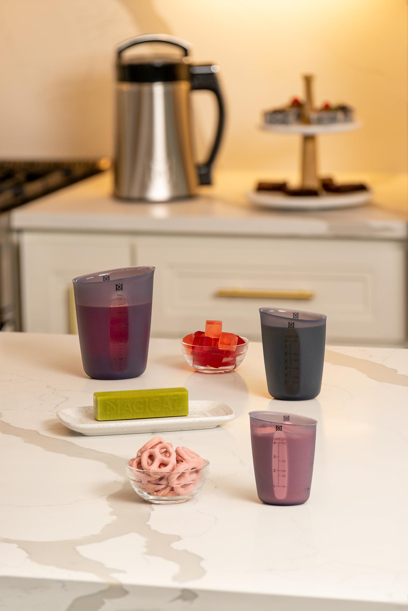 Magical Butter Measuring Cups Set - 3-Piece Silicone Measuring Cups with Accurate Markings, Dishwasher Safe - Perfect for Baking Cookies, Chocolate, Gummy Mixtures & Pouring into Molds - Ideal for Home Bakers & Candy Makers