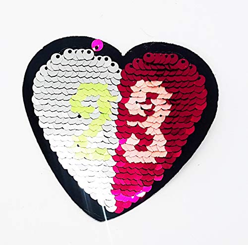 Reversible Color Changing Heart Flip Sequins Patches - Iron On Embroidered Appliques for Kids Clothing, Jackets, Bags & Jeans - Fun Cartoon Badges for DIY Crafts & Fashion Accessories - Perfect for School Projects, Costume Parties & Everyday Wear