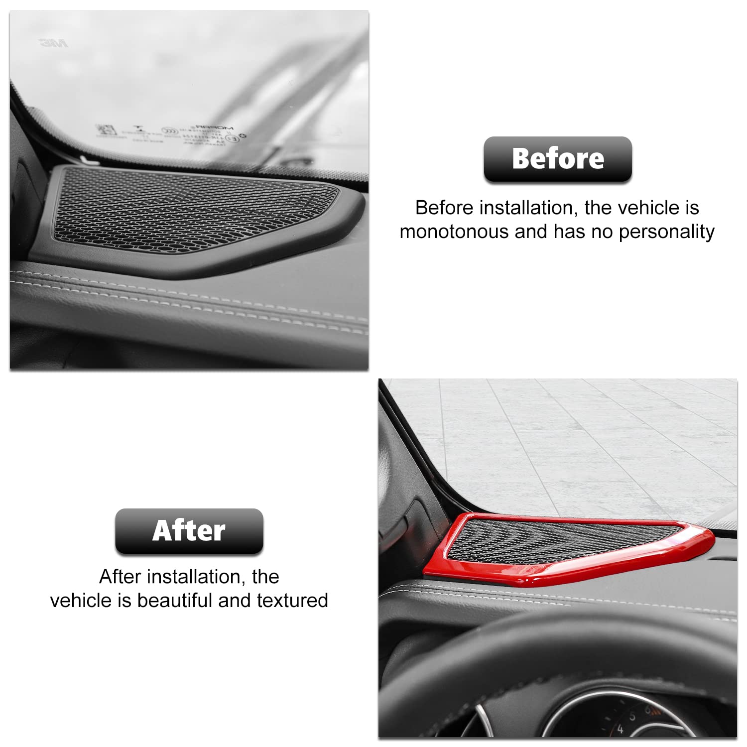 RT-TCZ A Pillar Speaker Trim Cover Ring - Interior Accessories for 2018-2022 Jeep Wrangler JL/JLU (Red) | Upgrade Your Car Audio & Enhance Cabin Style
