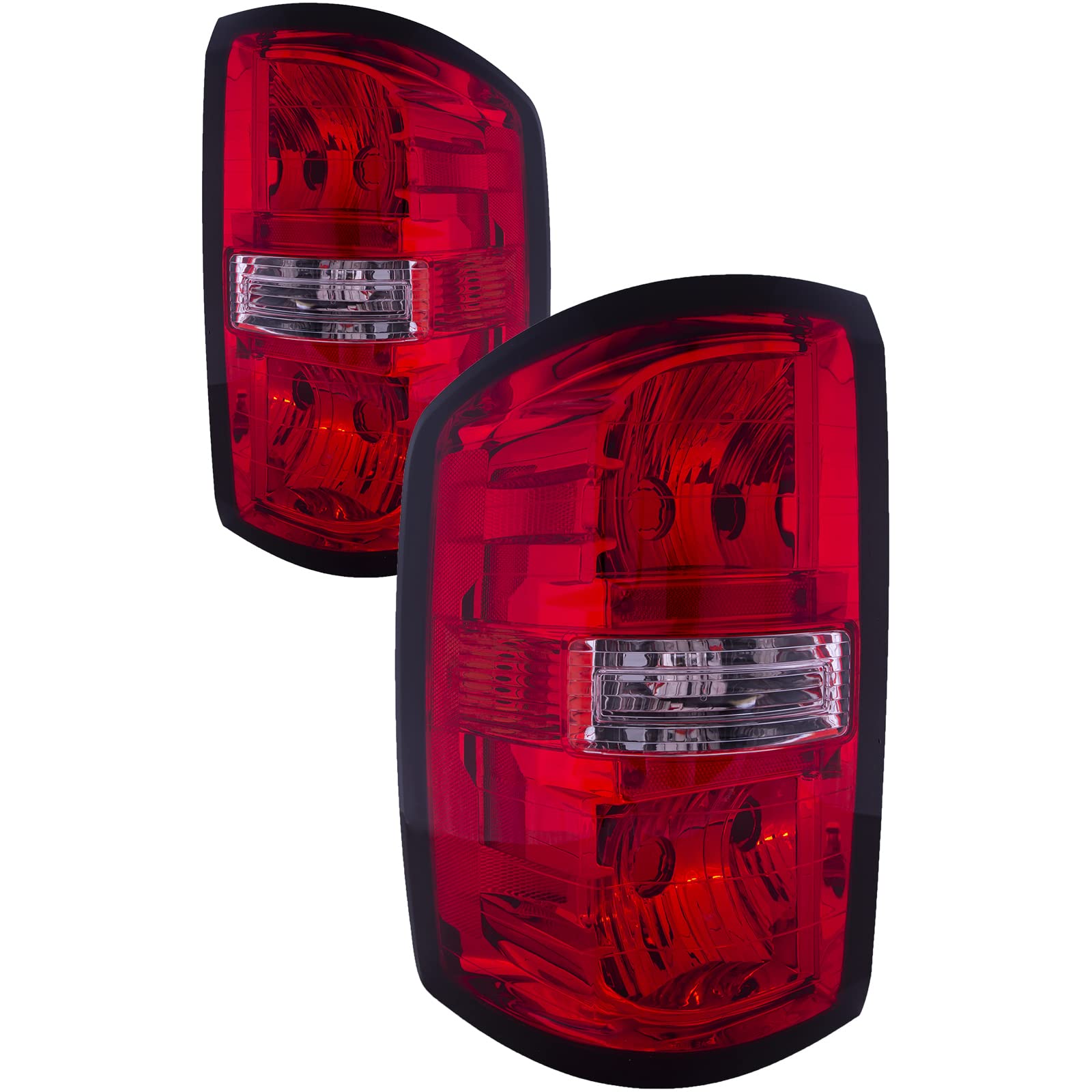HEADLIGHTSDEPOT LED Tail Lights Set - Chrome Housing, Simple Design - Left & Right Pair Compatible with 2014-2015 GMC Sierra 1500/Denali - Perfect for Night Driving & Enhanced Visibility