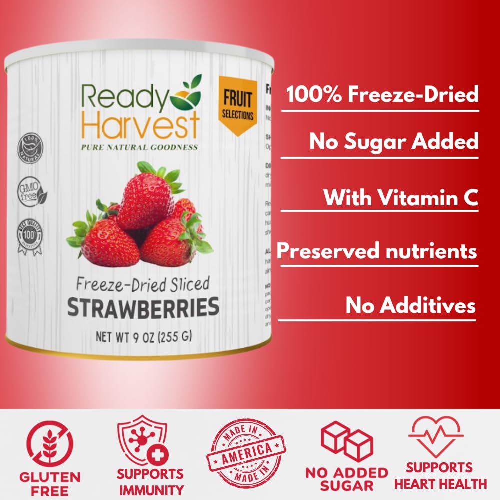 Freeze Dried Strawberries in #10 Can - 30 Year Shelf Life Emergency Food | Healthy Snacks for Camping, Hiking & Survival | Hurricane Preparedness Supplies | Long-Term Pantry Storage | 6-Pack Bulk Survival Food for Natural Disasters