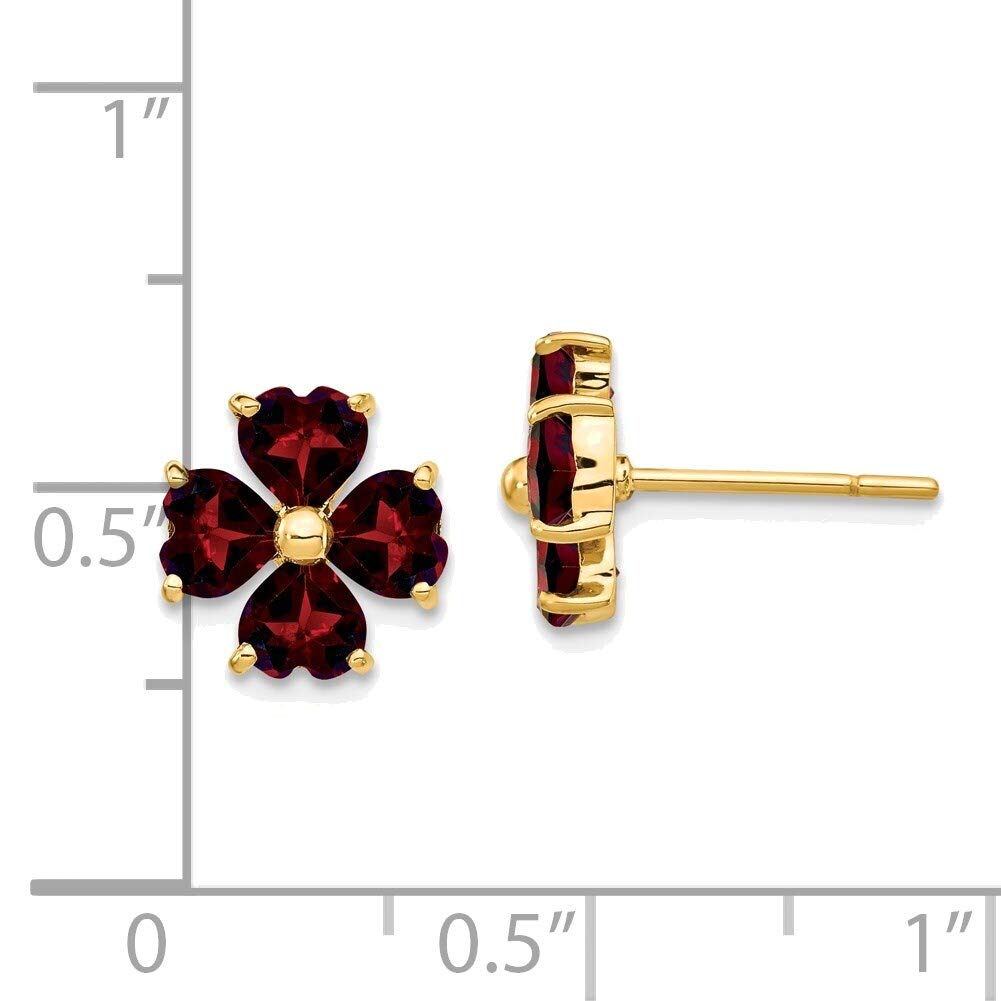 14K Yellow Gold Heart-Shaped Garnet Flower Stud Earrings for Women - Perfect for Valentine's Day, Anniversary Gifts & Romantic Occasions