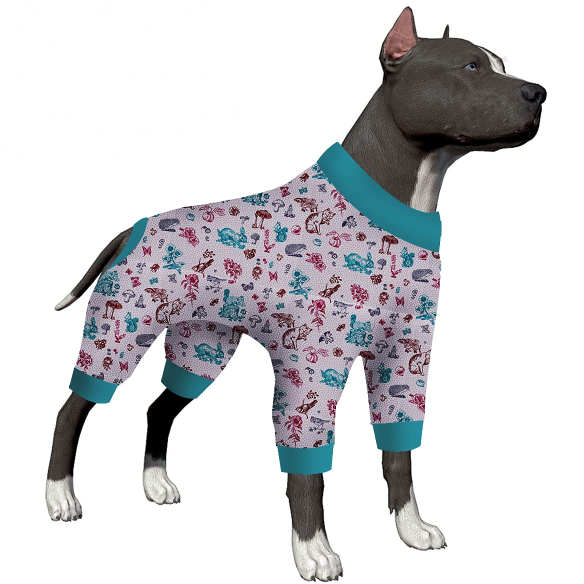 LovinPet Dog Pajamas - Anxiety Calming Post-Surgery Dog Onesie, Lightweight 4-Legged Pullover Dog Costume with Garden Prints - Perfect for Recovery, Stress Relief & Indoor Comfort (Large Size)