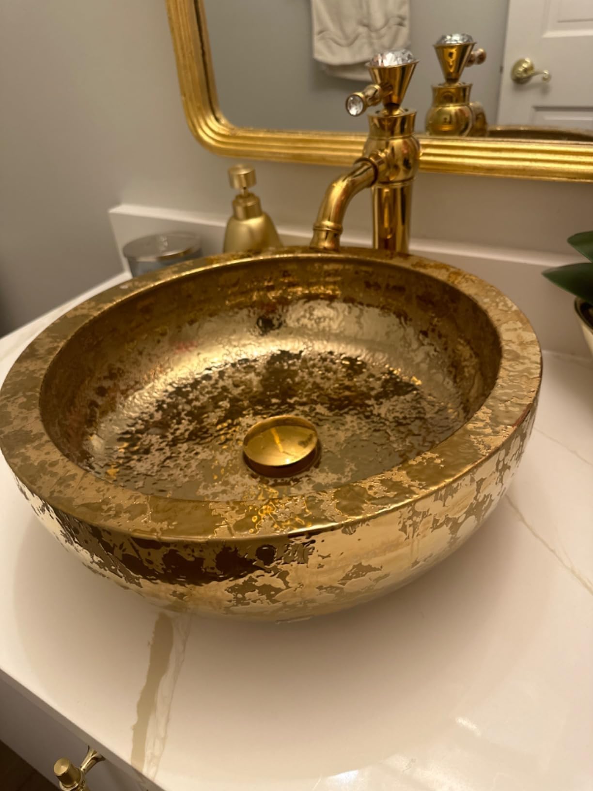 Luxury Gold Glazed Ceramic Vessel Sink Bowl - 16.4