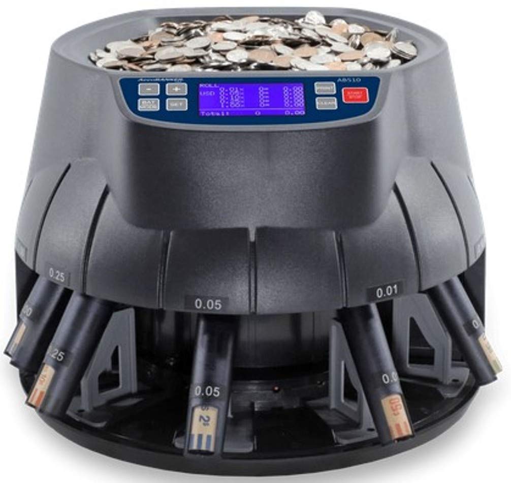 AccuBANKER AB510 Digital Coin Sorter & Wrapper Machine with MP10 Thermal Printer | Fast Money Counting for Banks, Retail Stores & Small Businesses