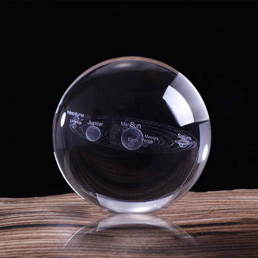 3D Solar System Crystal Ball - Engraved Glass Globe with Planets | 60mm & 80mm Miniature Astronomy Model | Perfect for Home Decor, Science Gifts & Educational Display | Great for Kids' Room, Office Desk & Space Enthusiast Collections