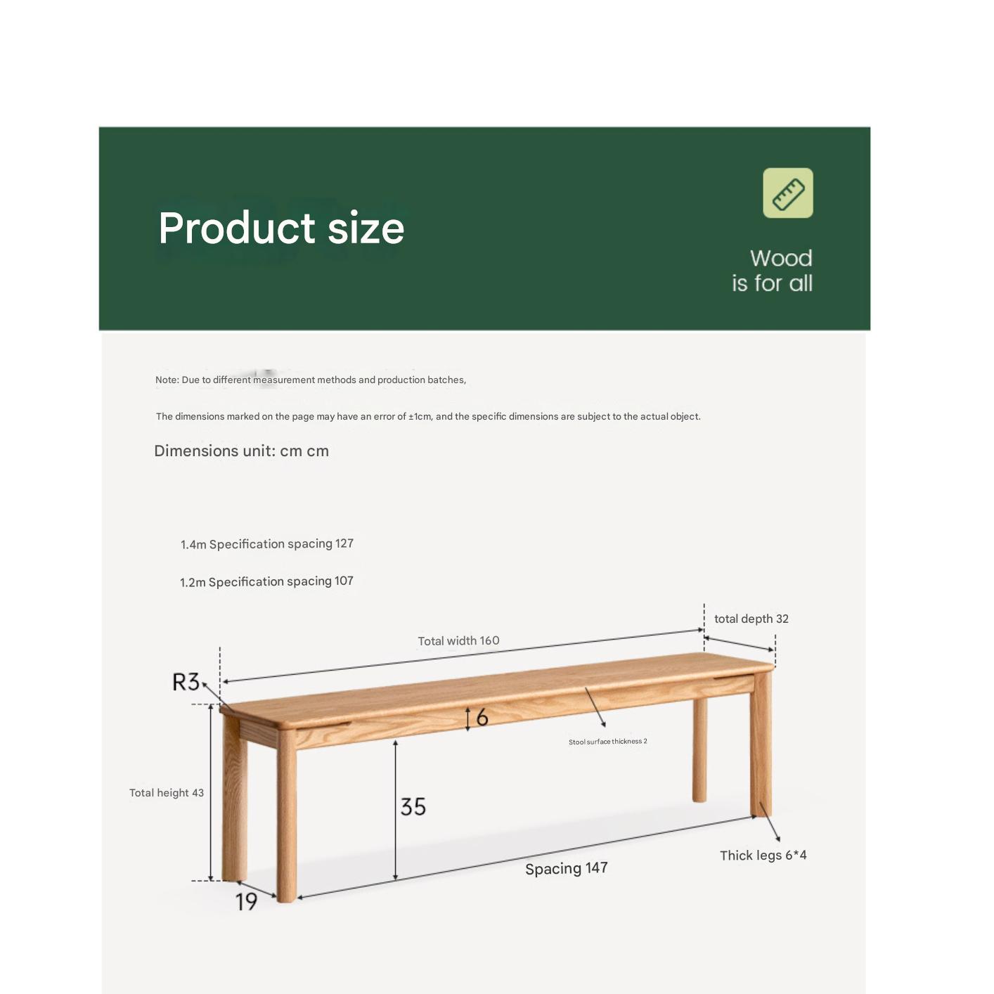 Modern Oak Solid Wood Long Bench - Durable & Stylish Entryway, Dining, or Living Room Seating Furniture for Home Decor
