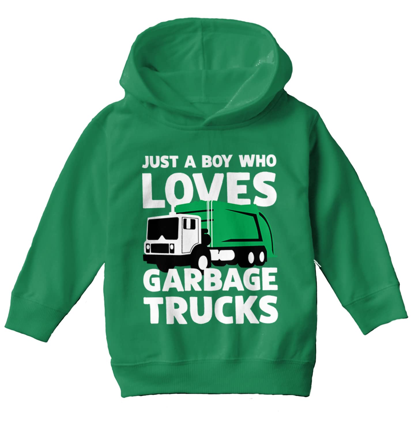 Haase Unlimited Just A Boy Who Loves Garbage Trucks Toddler/Youth Fleece Hoodie - Soft & Cozy Pullover for Kids Who Adore Trash Trucks - Perfect for Playtime, School & Outdoor Adventures