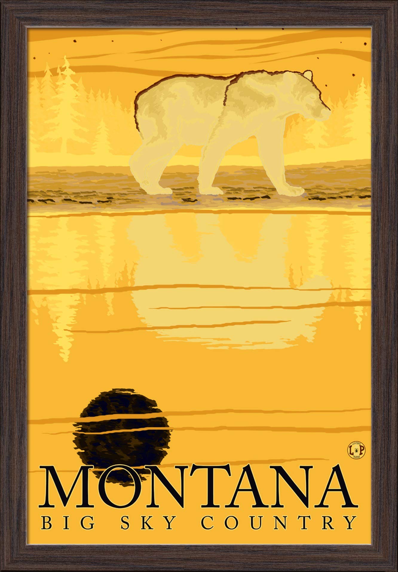 Montana Big Sky Country Bear in Moonlight - 16x24 Giclee Fine Art Print with Recycled Wood Frame in Espresso Brown - Perfect for Home Decor, Office Wall Art & Cabin Wilderness Theme