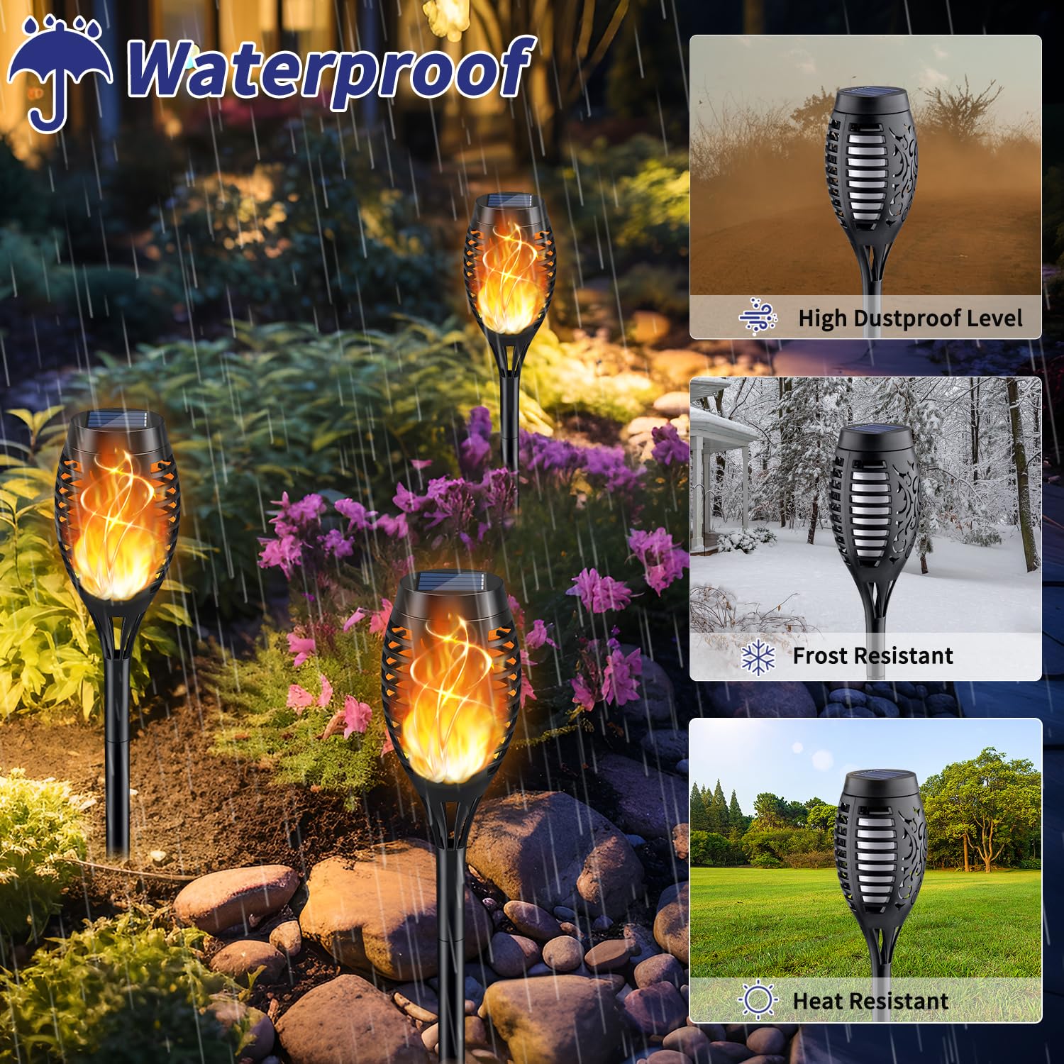 12 Pack Solar Torch Lights with Flickering Flame - Waterproof Outdoor Solar Lights for Yard, Garden, Patio Decor - Perfect for Backyard Parties, Pathway Lighting, and Outdoor Ambiance