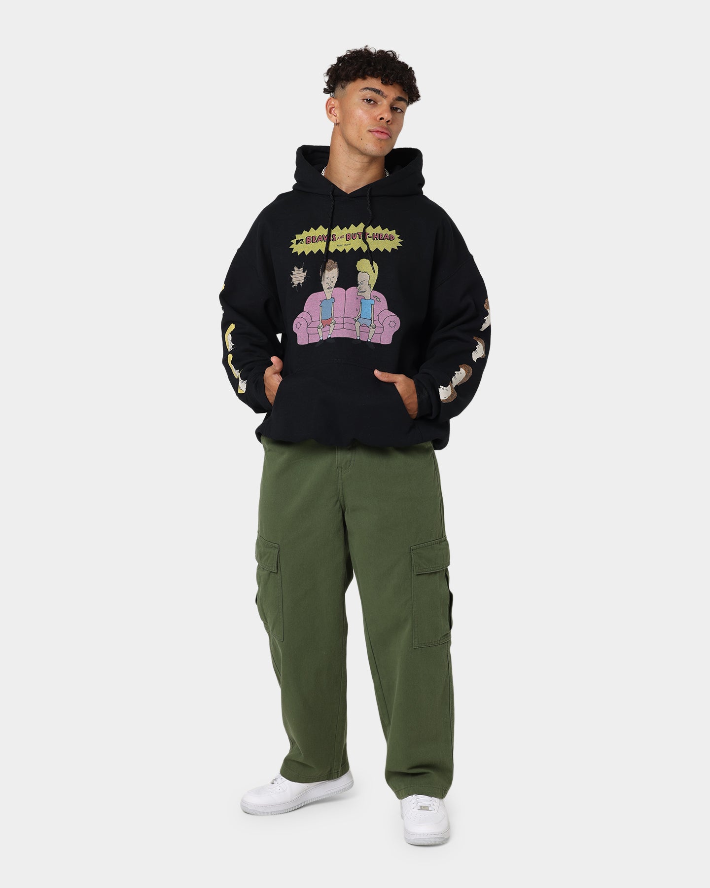American Thrift X Beavis & Butthead Couch Hoodie - Black Pullover Sweatshirt for Men & Women | Perfect for Casual Wear, Lounge & Street Style