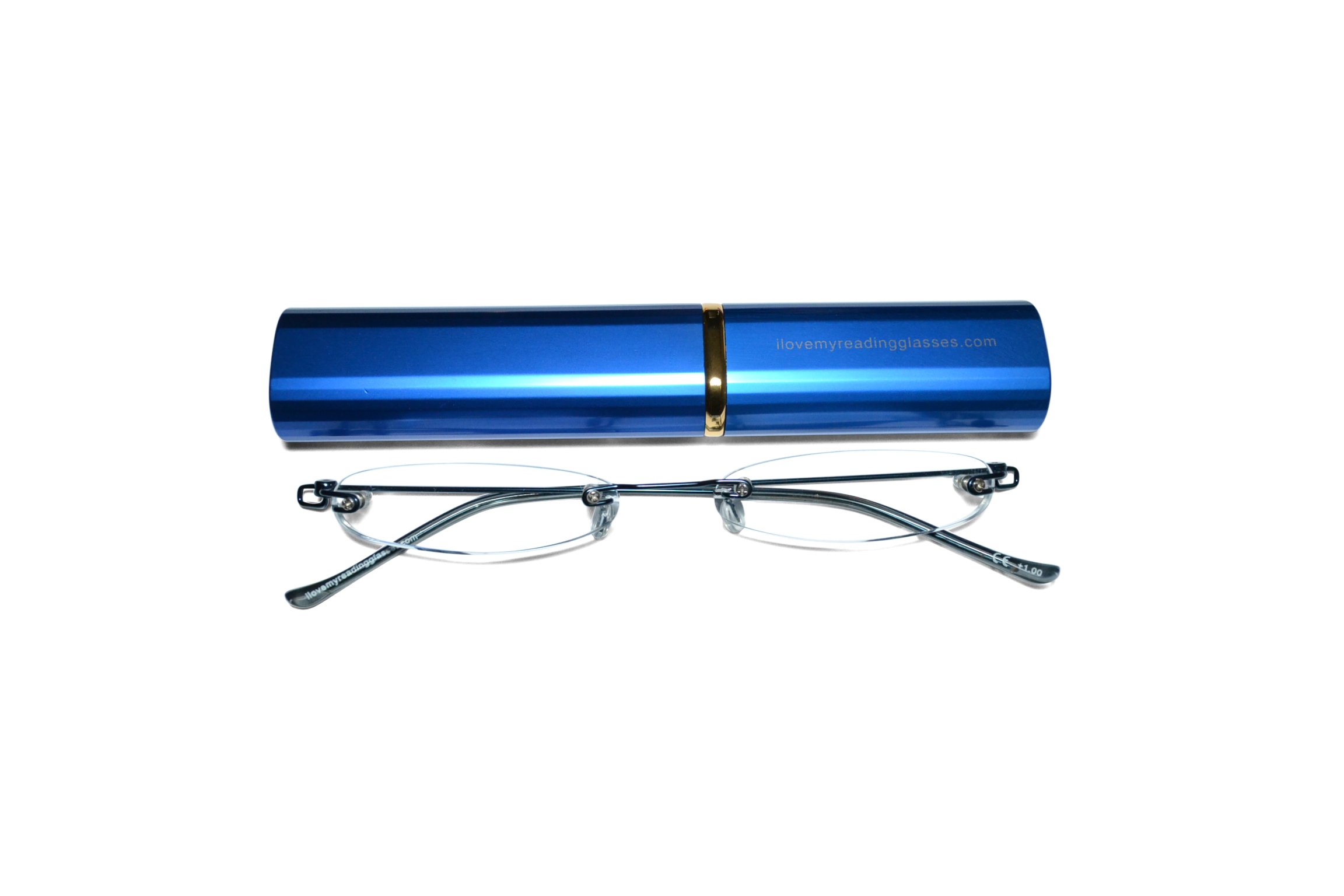 Ultra Slim & Lightweight Rimless Reading Glasses +2.0 Blue for Men & Women - Includes Aluminum Case | Perfect for Reading, Computer Use & Daily Activities by ilovemyreadingglasses