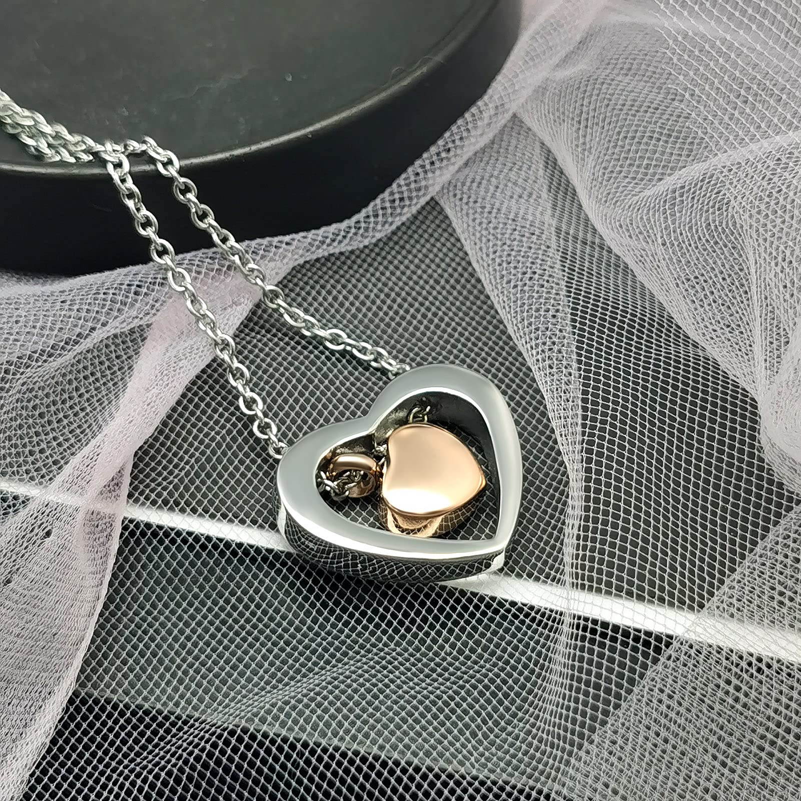 Rose Gold Double Heart Urn Necklace for Ashes - Cremation Jewelry Keepsake Memorial Pendant for Grandma - Perfect for Honoring Loved Ones at Memorials & Special Occasions
