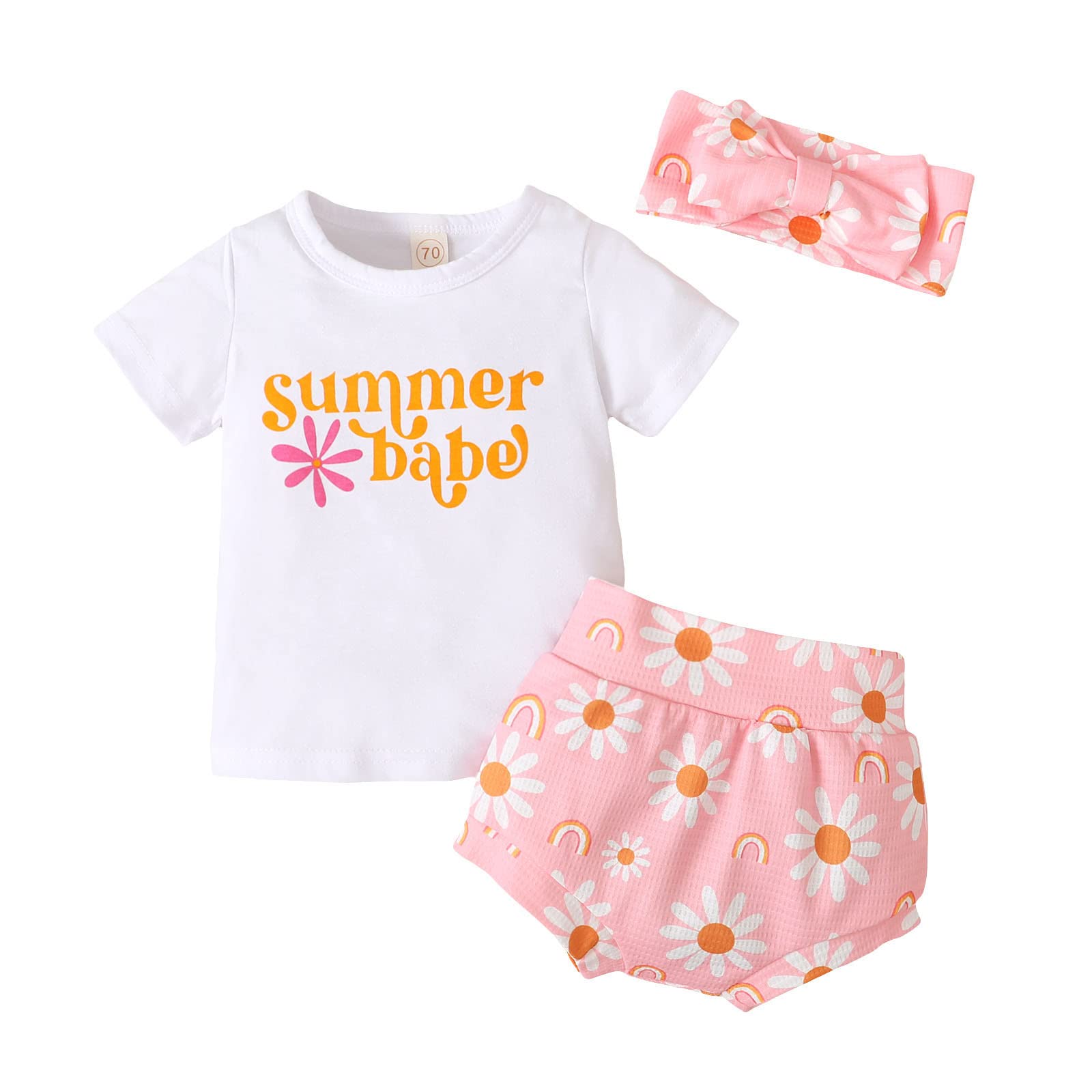 **Toddler Girls' Outfit Set - Short Sleeve Letter Print T-Shirt, Floral Shorts & Headband | Cute Summer Playtime & Photo Outfits**